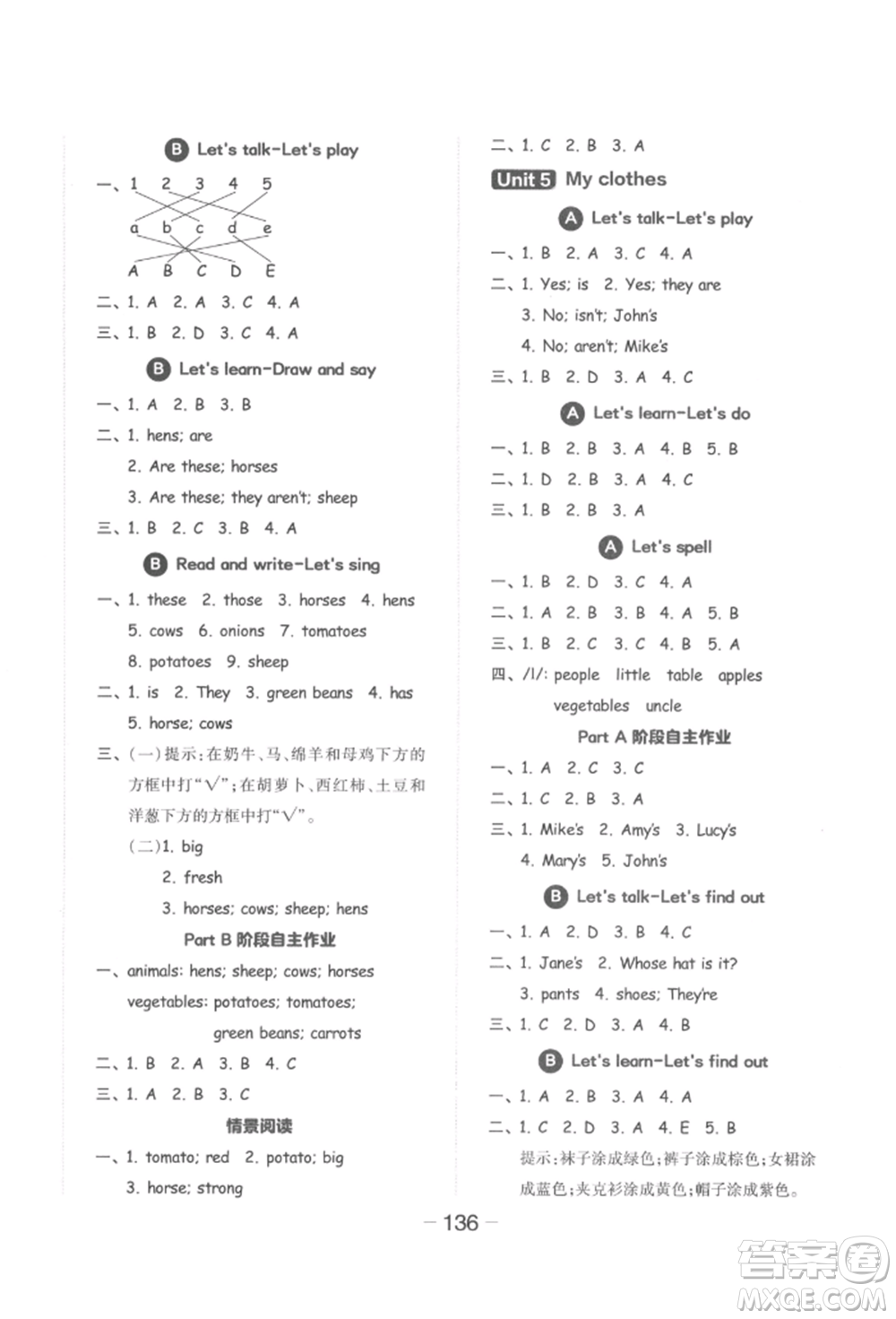 開明出版社2022全品學(xué)練考四年級(jí)英語(yǔ)下冊(cè)人教版參考答案