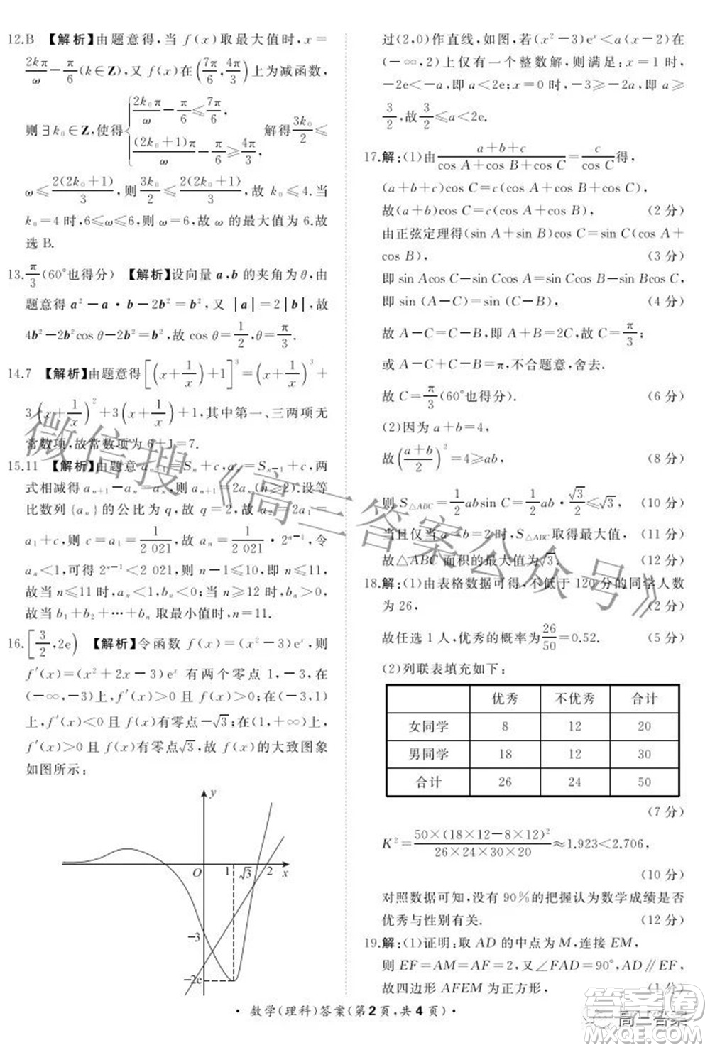 2022屆普通高等學校招生全國統(tǒng)一考試青桐鳴2月大聯(lián)考理科數(shù)學試題及答案