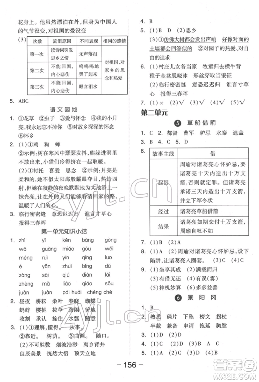 開明出版社2022全品學(xué)練考五年級(jí)語文下冊人教版福建專版參考答案