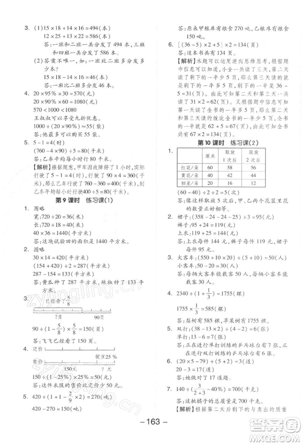 開(kāi)明出版社2022全品學(xué)練考六年級(jí)數(shù)學(xué)下冊(cè)蘇教版參考答案