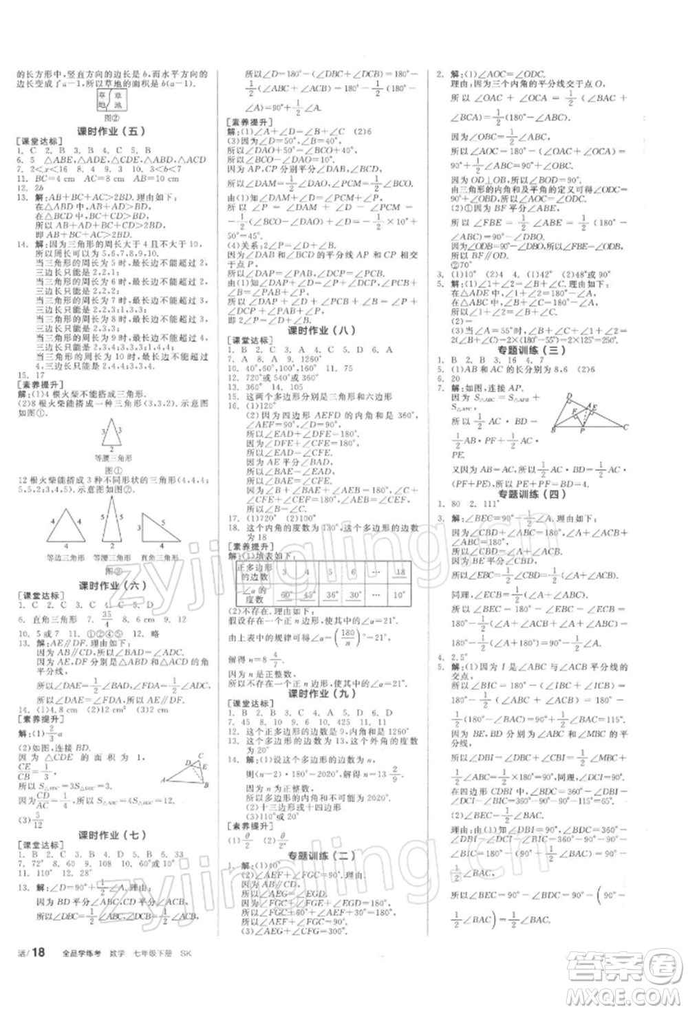 天津人民出版社2022全品學練考聽課手冊七年級數(shù)學下冊蘇科版參考答案