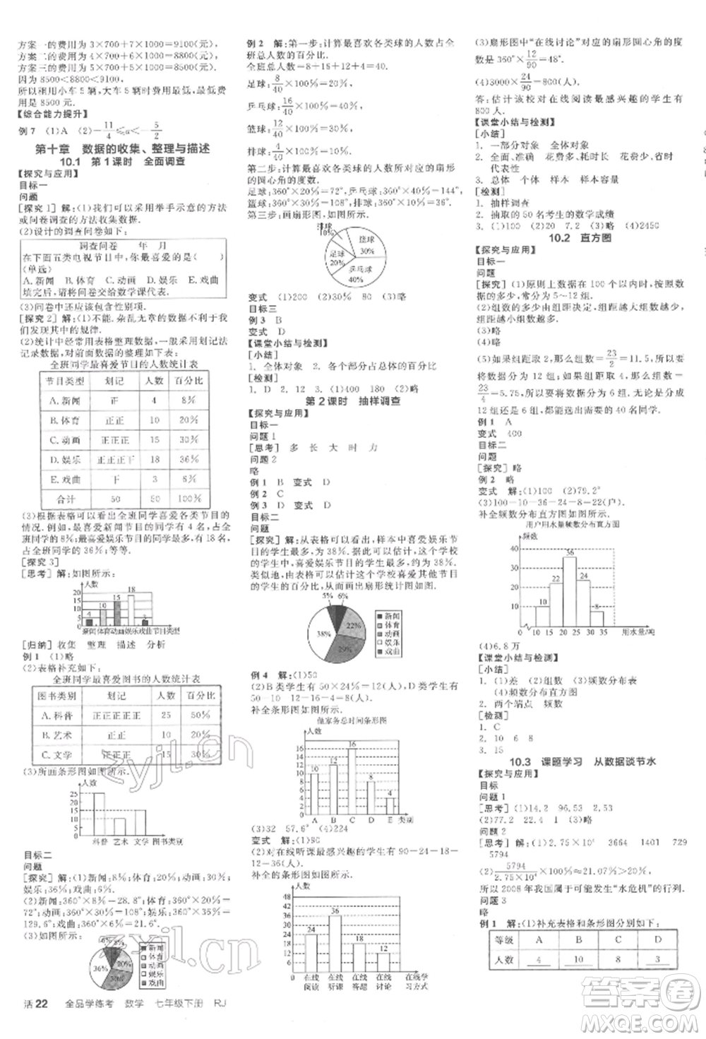 陽光出版社2022全品學(xué)練考作業(yè)手冊七年級數(shù)學(xué)下冊人教版江西專版參考答案