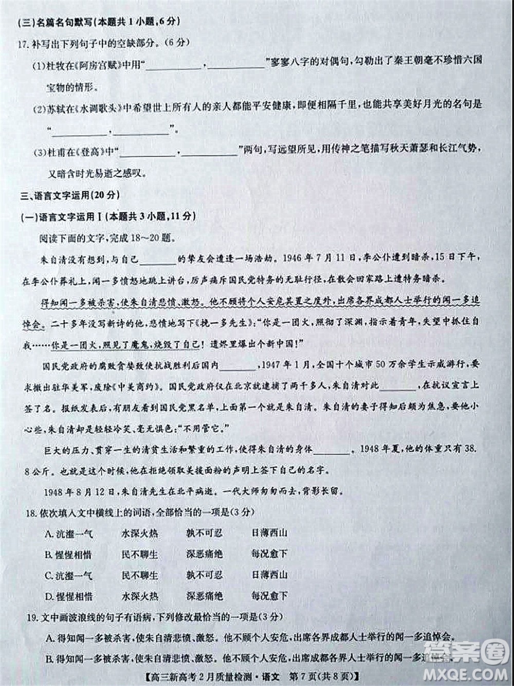 2022年湖北省新高考聯(lián)考協(xié)作體高三新高考2月質(zhì)量檢測語文試題及答案