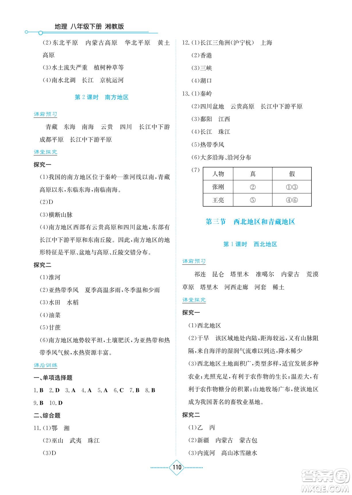 湖南教育出版社2022學(xué)法大視野八年級地理下冊湘教版答案