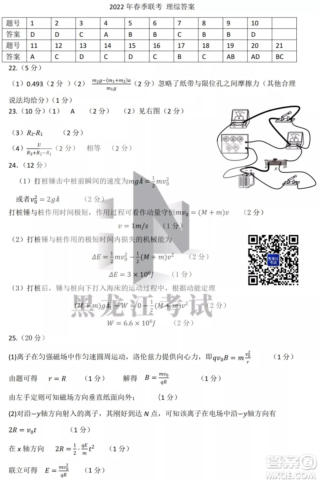 黑龍江省2022年春季學期高三年級校際聯(lián)合考試理科綜合試題及答案