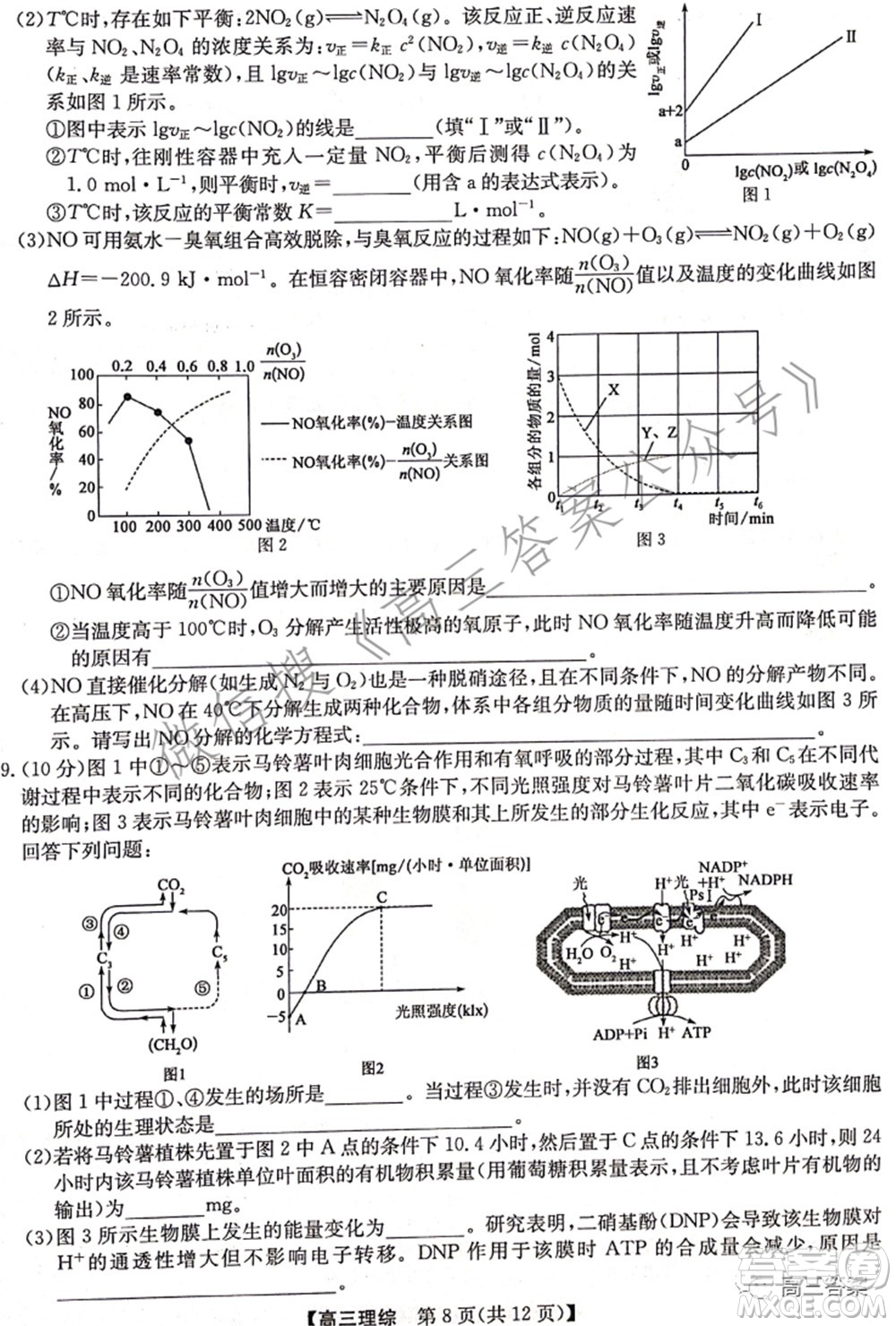 2022年2月九師聯(lián)盟高三聯(lián)考理科綜合試題及答案