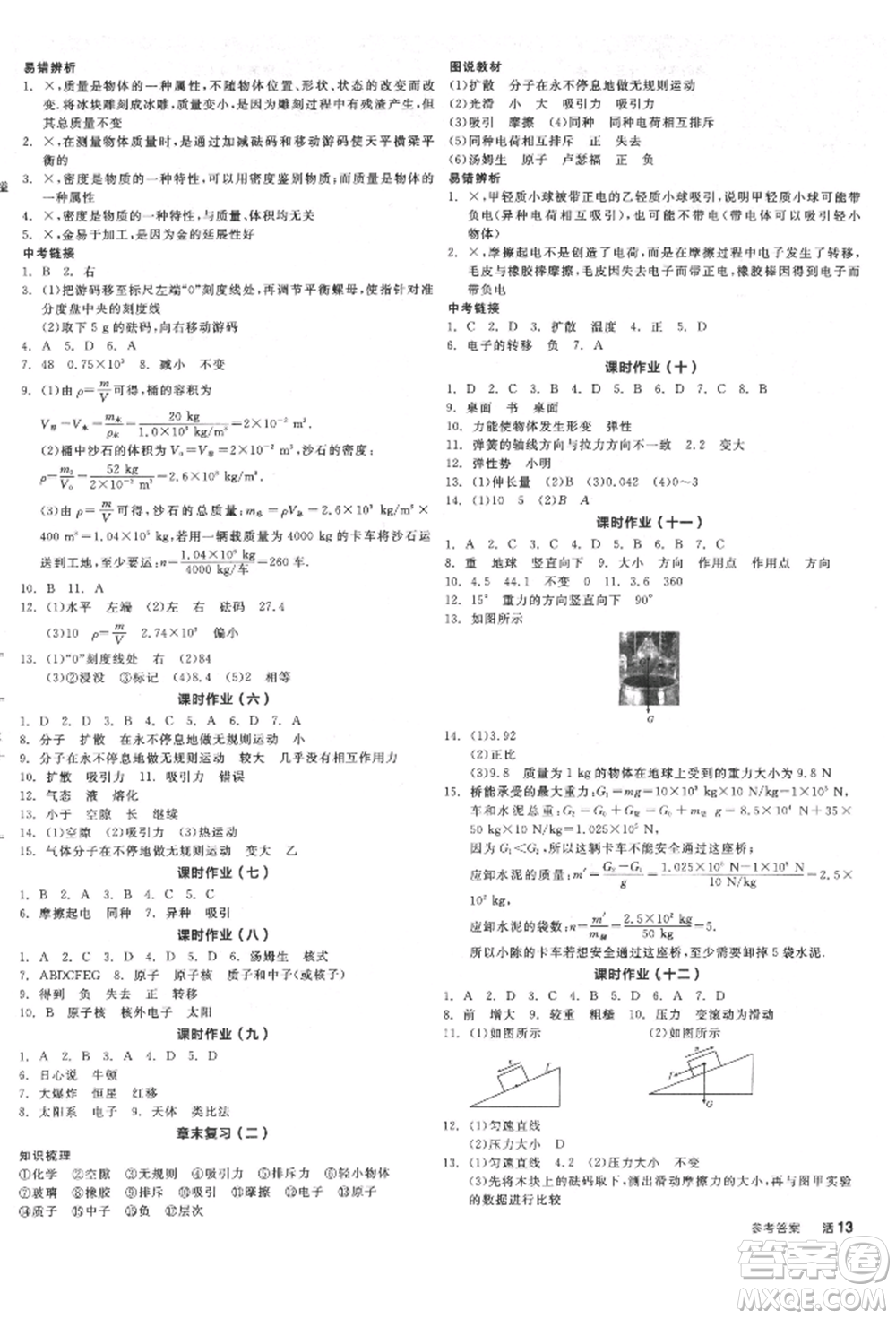 天津人民出版社2022全品學(xué)練考聽課手冊八年級(jí)物理下冊蘇科版參考答案