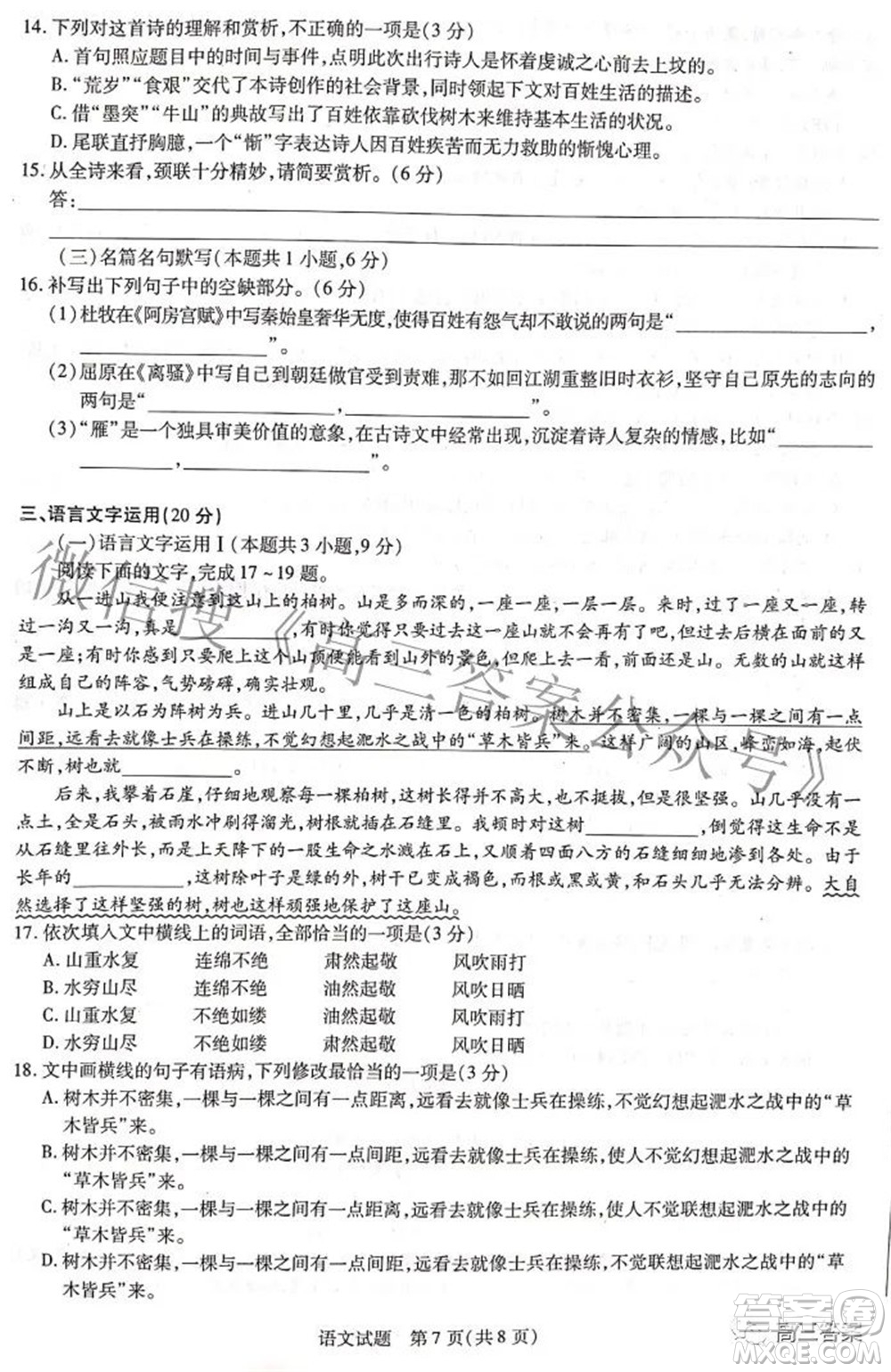 天一大聯(lián)考2021-2022學年高中畢業(yè)班階段性測試四語文試題及答案