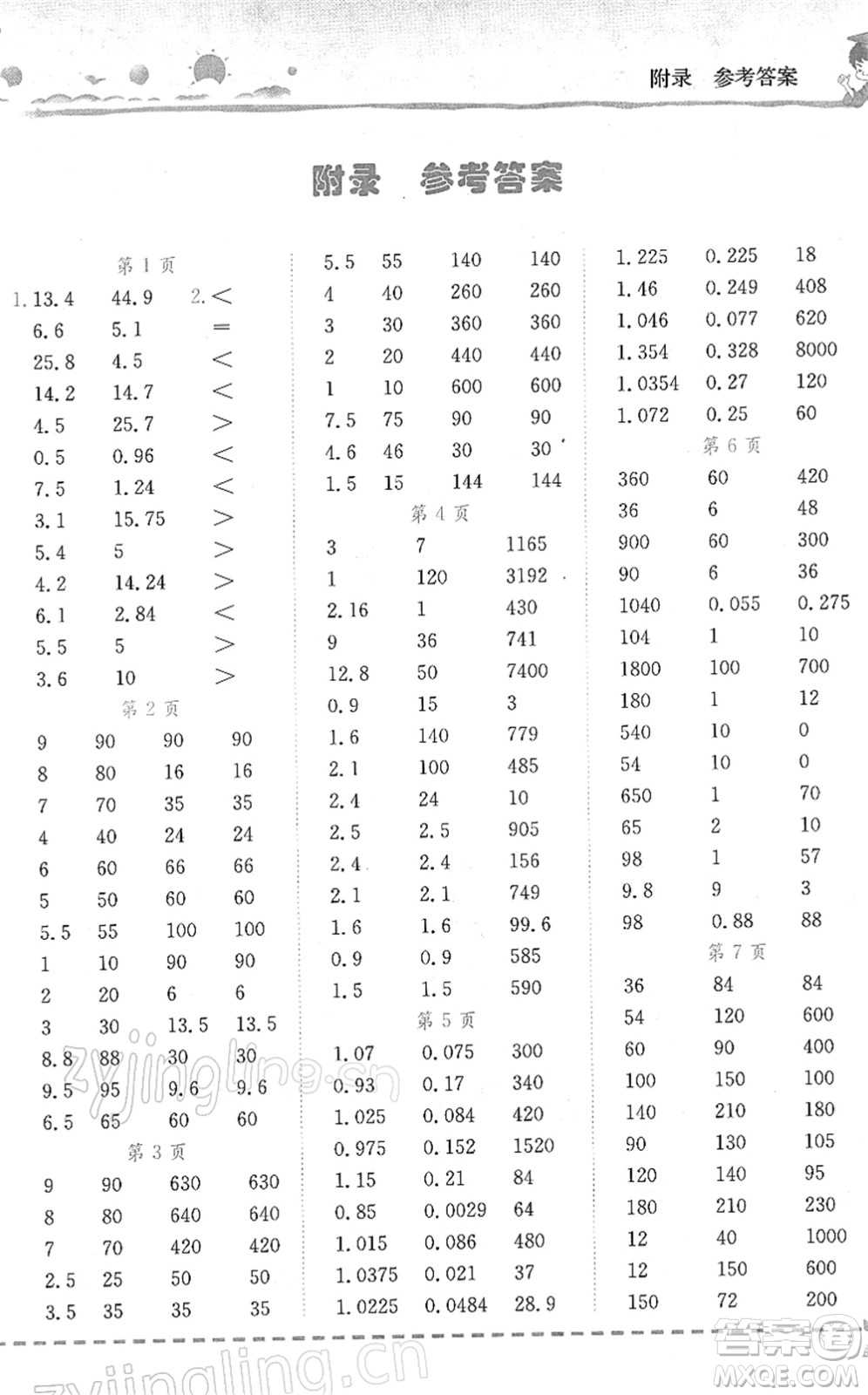 龍門(mén)書(shū)局2022黃岡小狀元口算速算練習(xí)冊(cè)六年級(jí)數(shù)學(xué)下冊(cè)R人教版答案