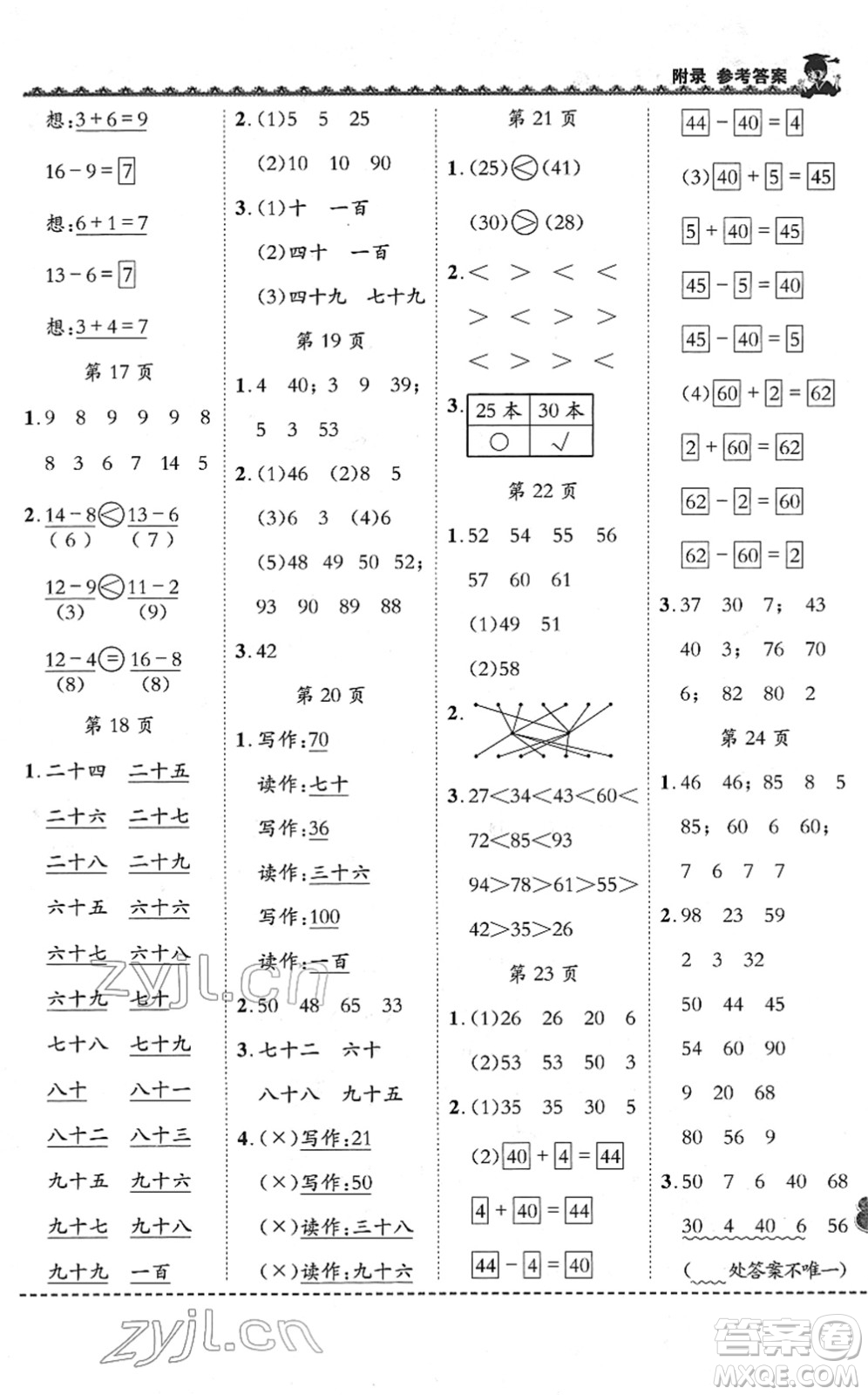 龍門(mén)書(shū)局2022黃岡小狀元同步計(jì)算天天練一年級(jí)數(shù)學(xué)下冊(cè)R人教版答案