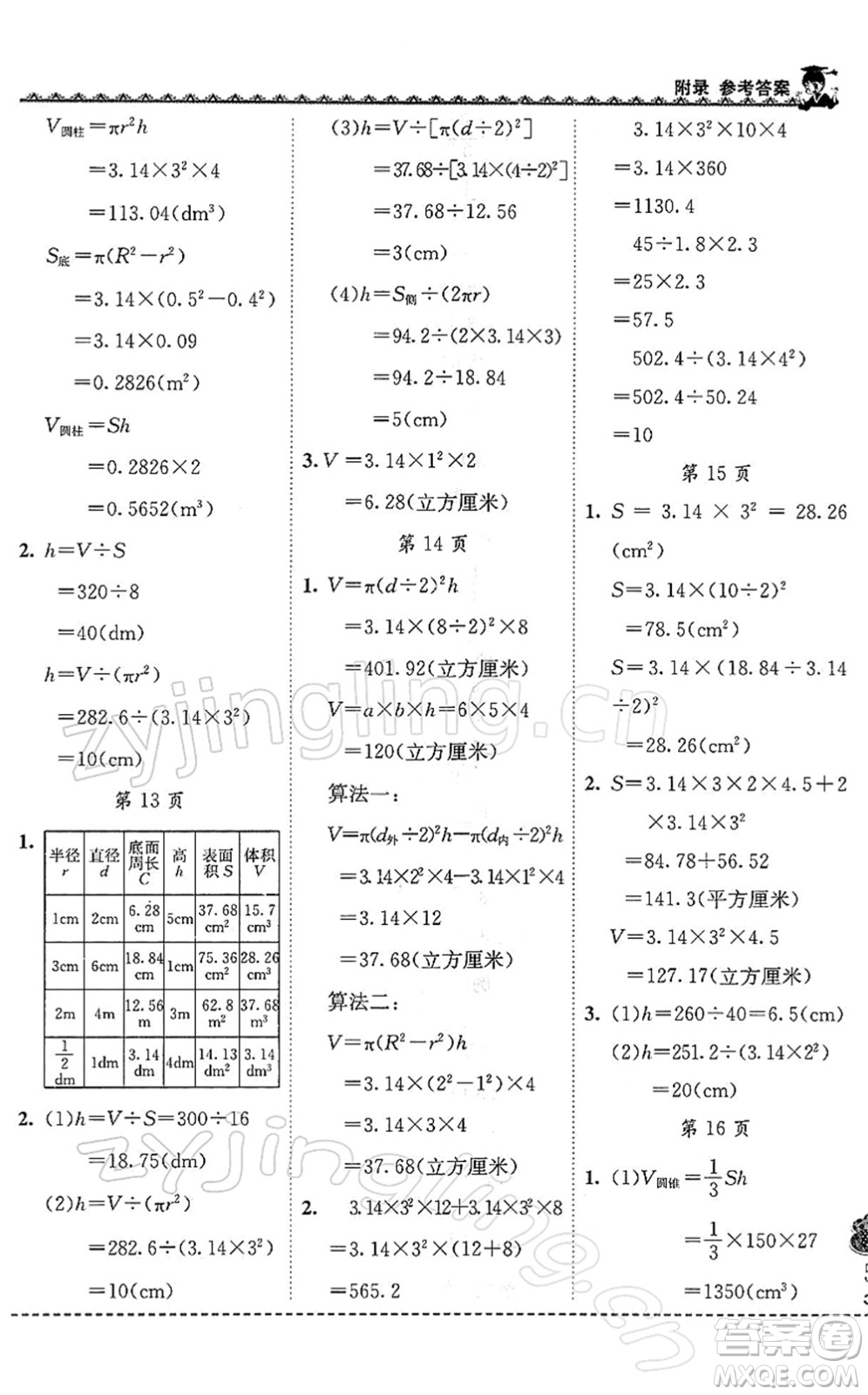 龍門書局2022黃岡小狀元同步計算天天練六年級數(shù)學下冊R人教版答案