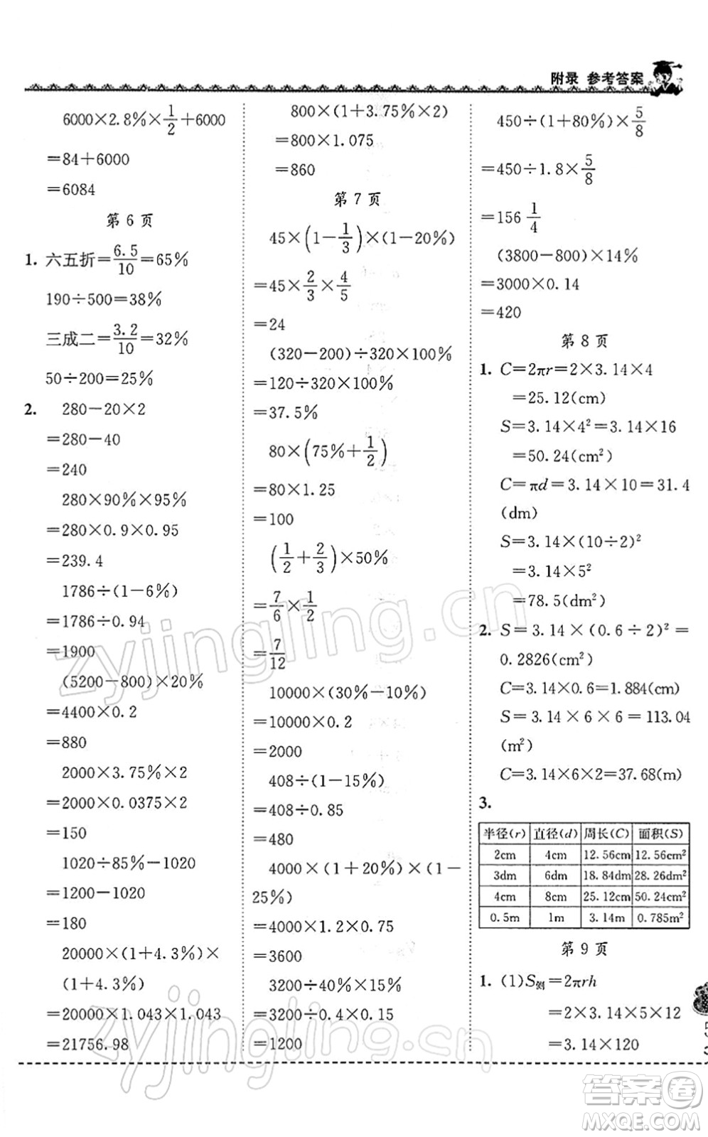 龍門書局2022黃岡小狀元同步計算天天練六年級數(shù)學下冊R人教版答案