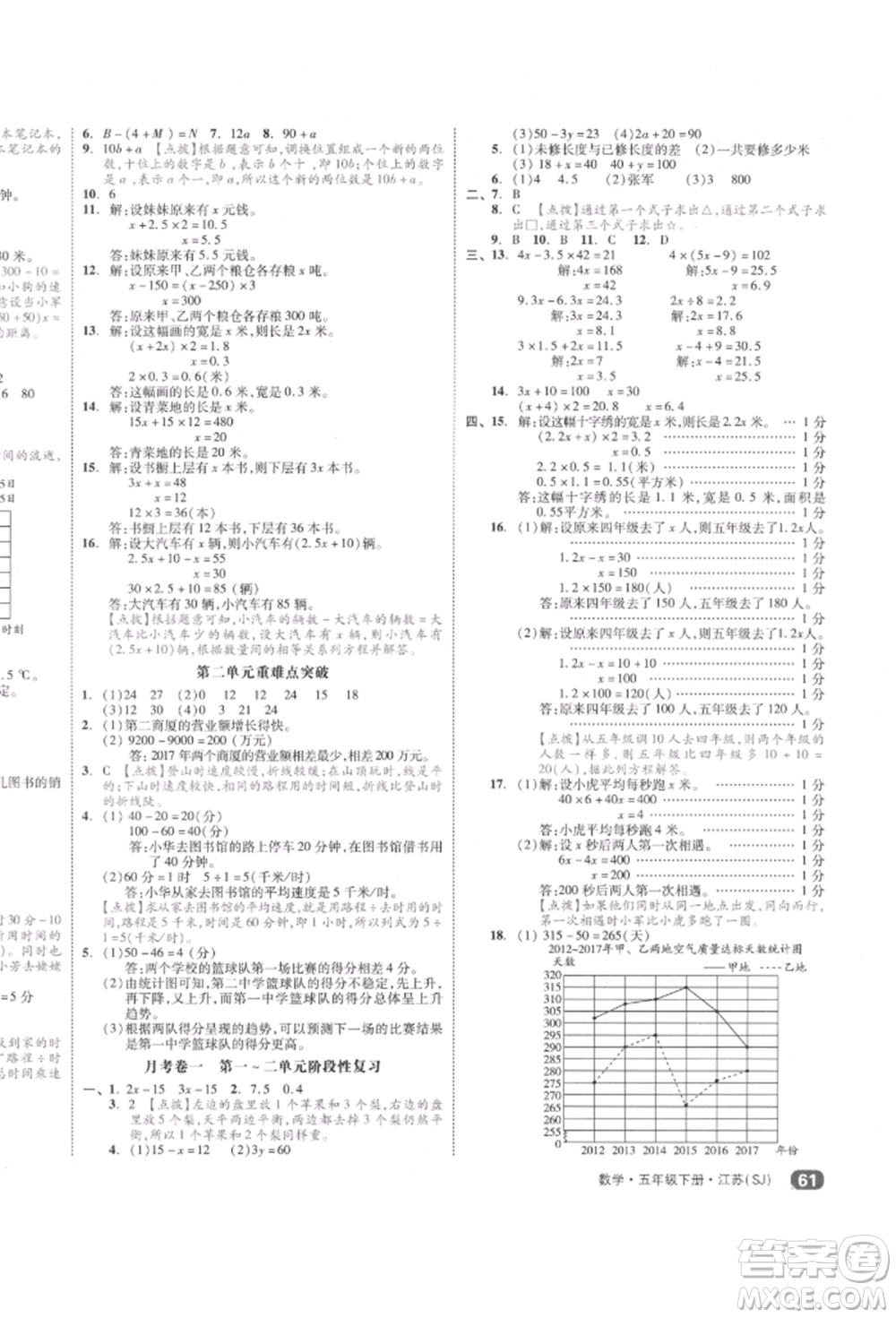 天津人民出版社2022全品小復(fù)習五年級數(shù)學下冊蘇教版江蘇專版參考答案