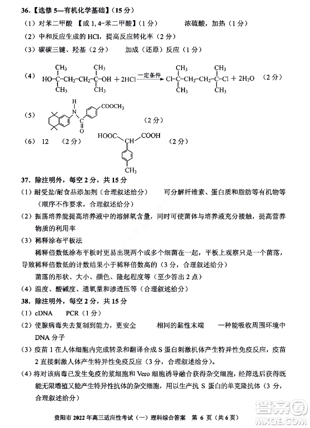 貴陽(yáng)銅仁六盤(pán)水市2022年高三適應(yīng)性考試一理科綜合試題及答案