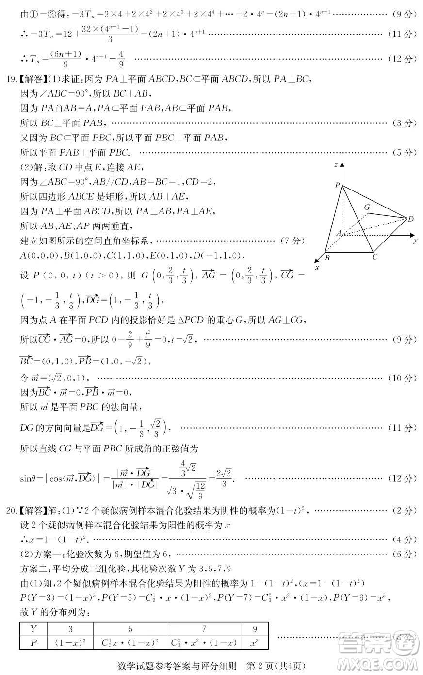 2022屆高三第二次聯(lián)合測評數學試卷及答案