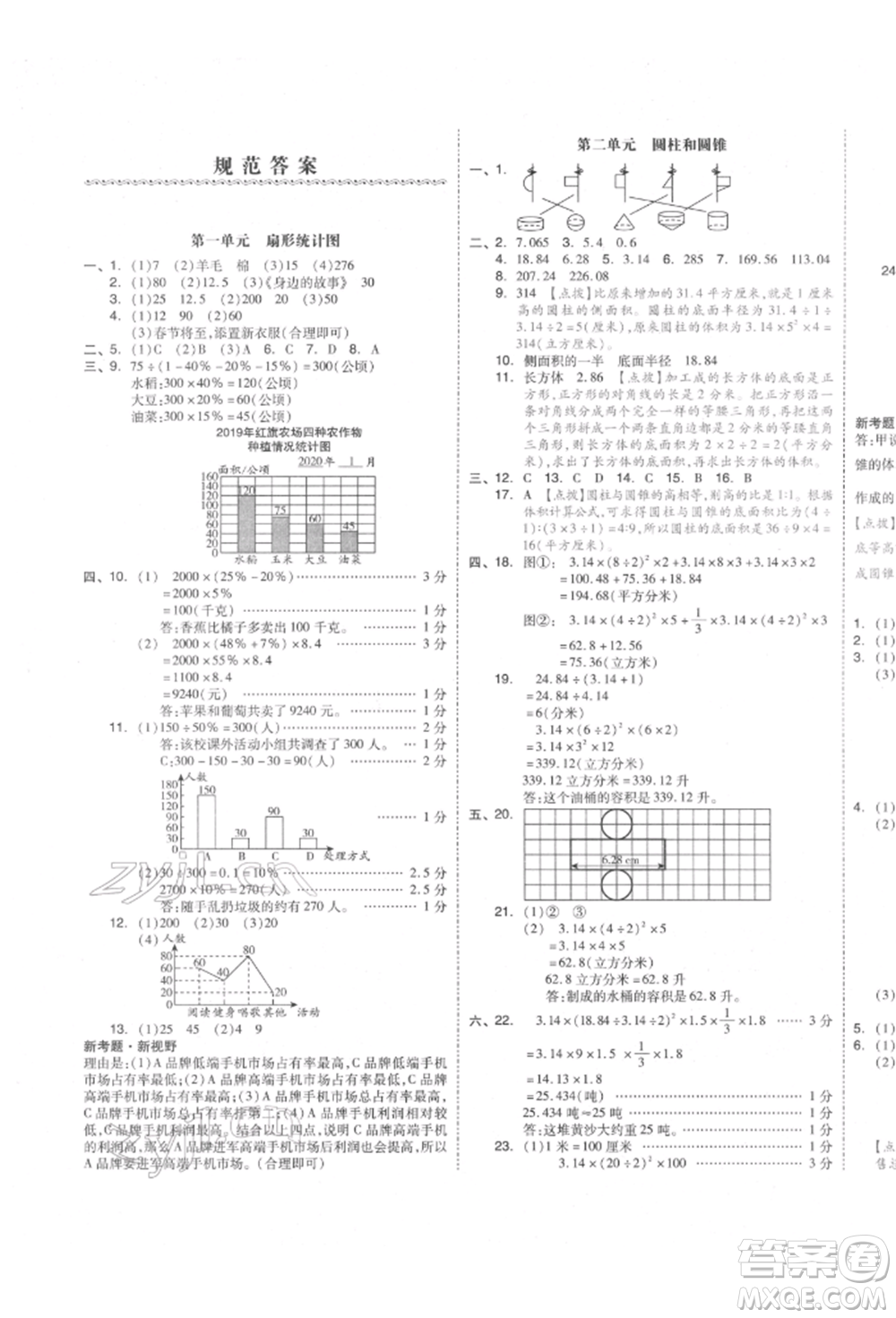 天津人民出版社2022全品小復(fù)習(xí)六年級數(shù)學(xué)下冊蘇教版江蘇專版參考答案