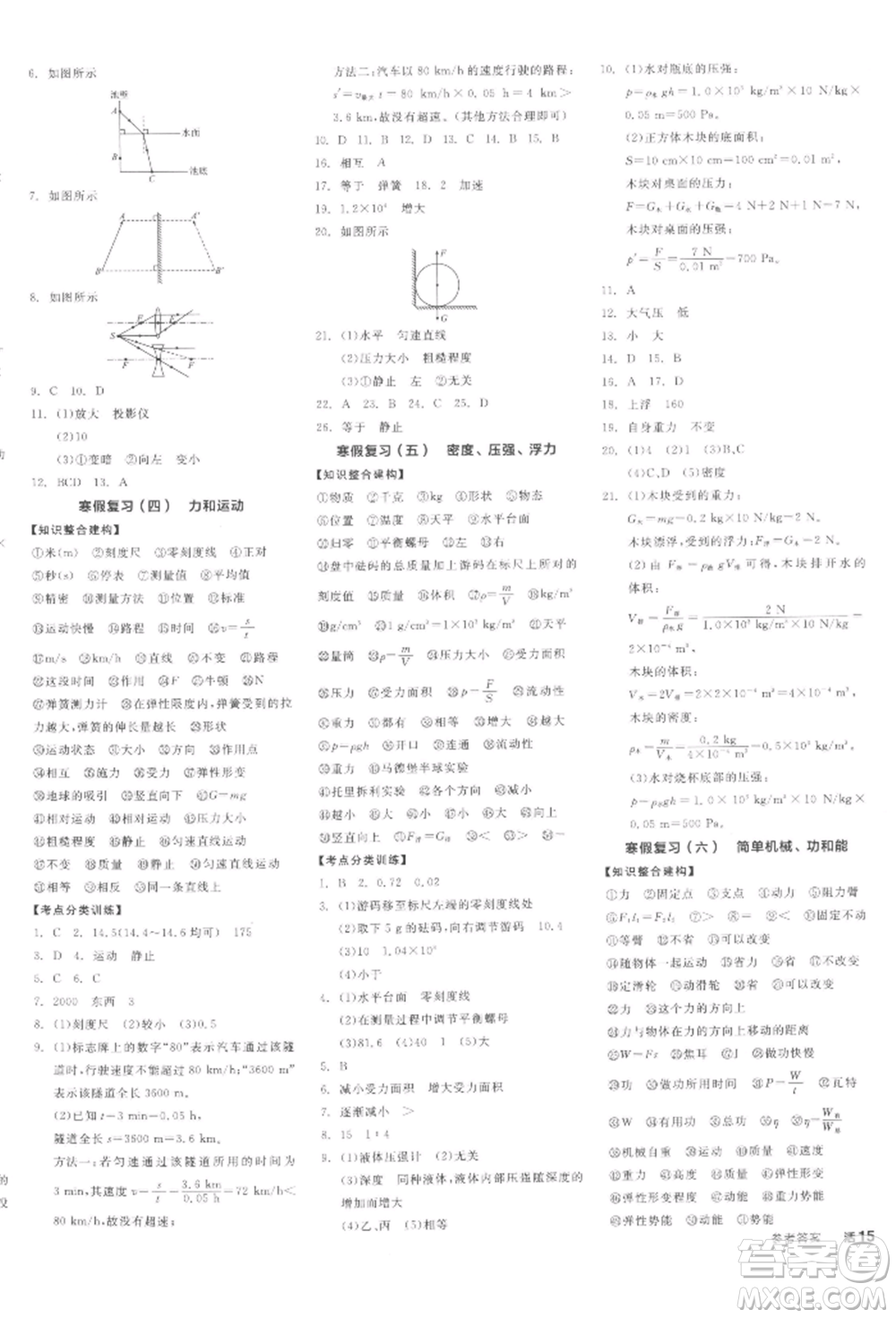 陽光出版社2022全品學(xué)練考聽課手冊九年級物理下冊人教版參考答案