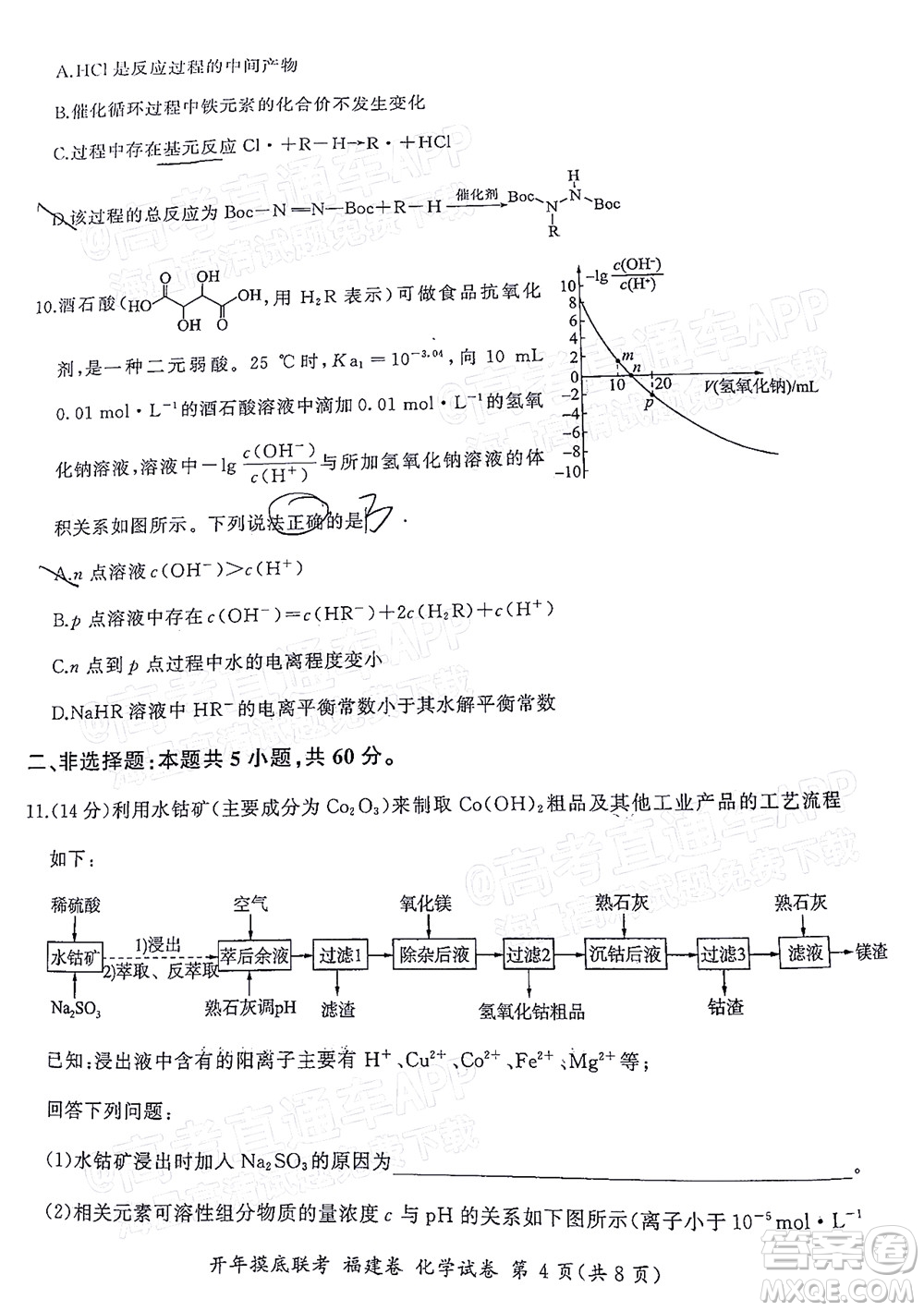 百師聯(lián)盟2022屆高三開年摸底聯(lián)考福建卷化學(xué)試卷及答案