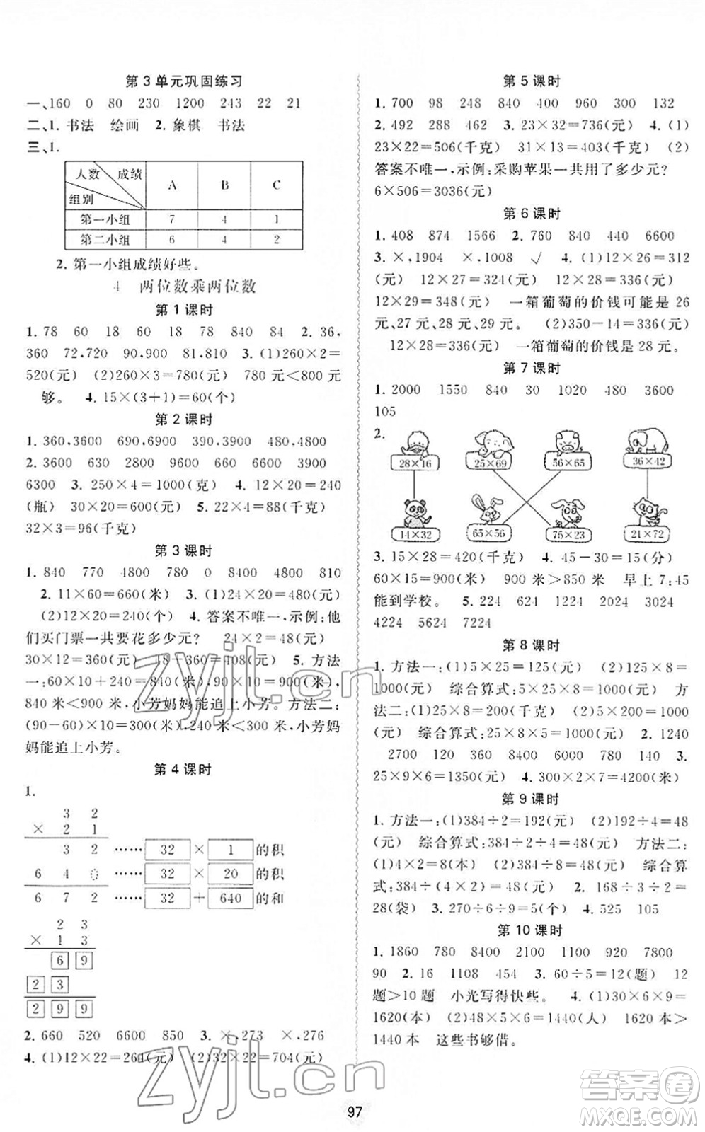 廣西教育出版社2022新課程學(xué)習(xí)與測評同步學(xué)習(xí)三年級數(shù)學(xué)下冊人教版答案