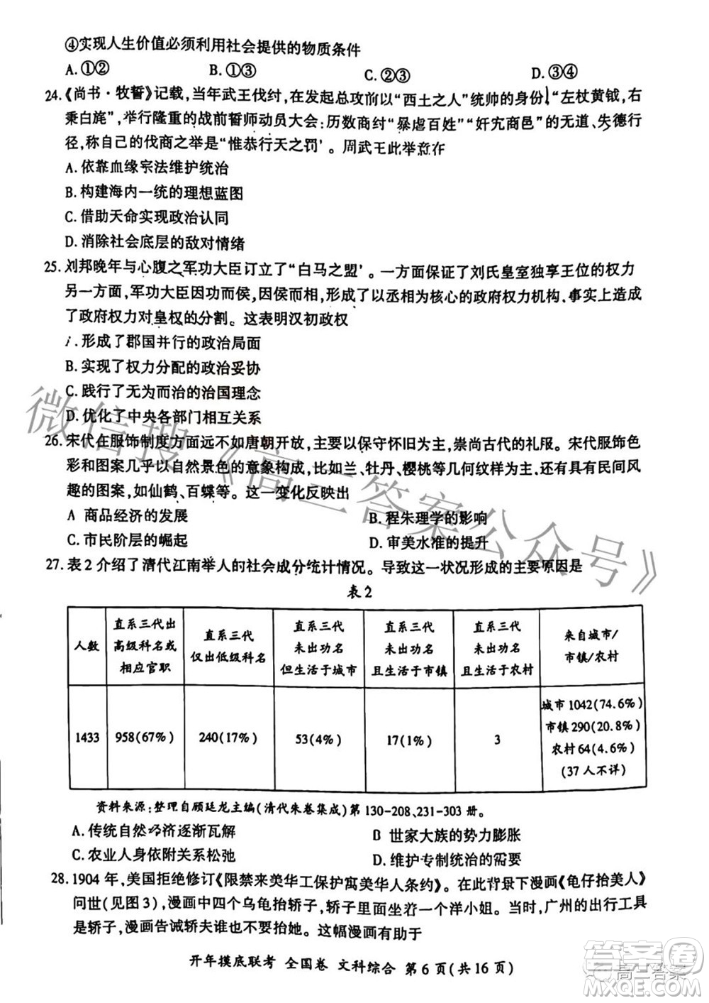 百師聯(lián)盟2022屆高三開(kāi)年摸底聯(lián)考全國(guó)卷1文科綜合試題及答案