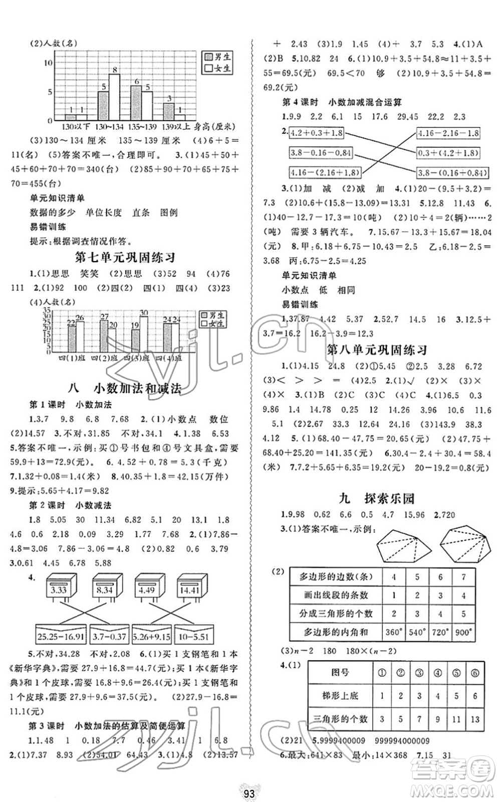 廣西教育出版社2022新課程學(xué)習(xí)與測評同步學(xué)習(xí)四年級數(shù)學(xué)下冊河北教育版答案