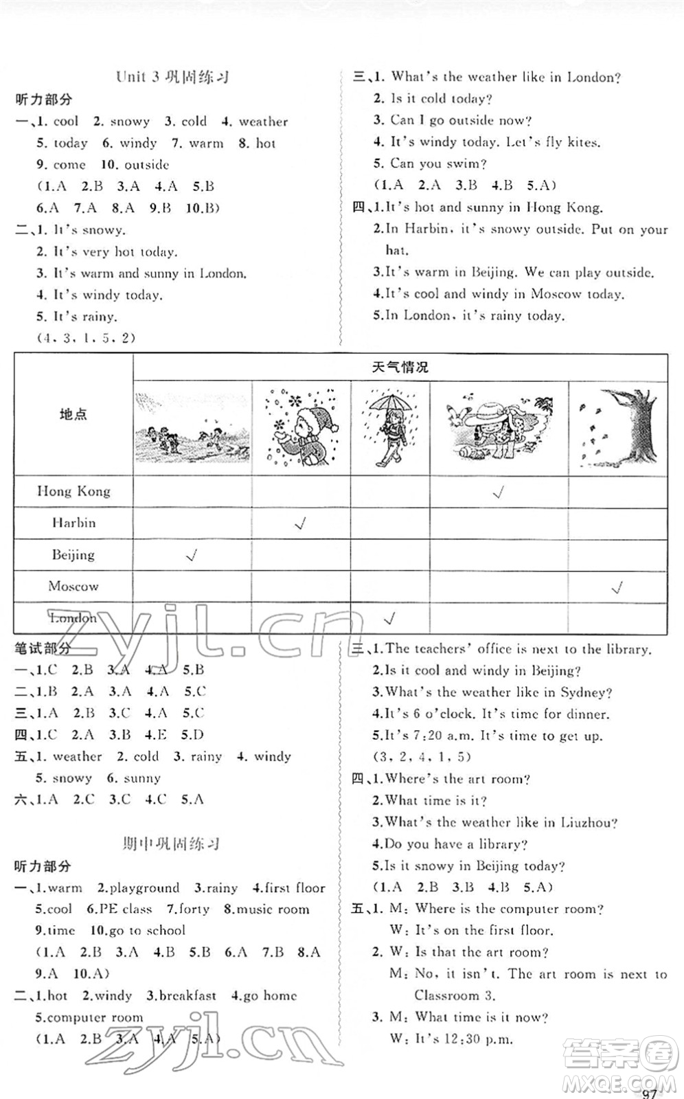 廣西教育出版社2022新課程學(xué)習(xí)與測評同步學(xué)習(xí)四年級英語下冊人教版答案