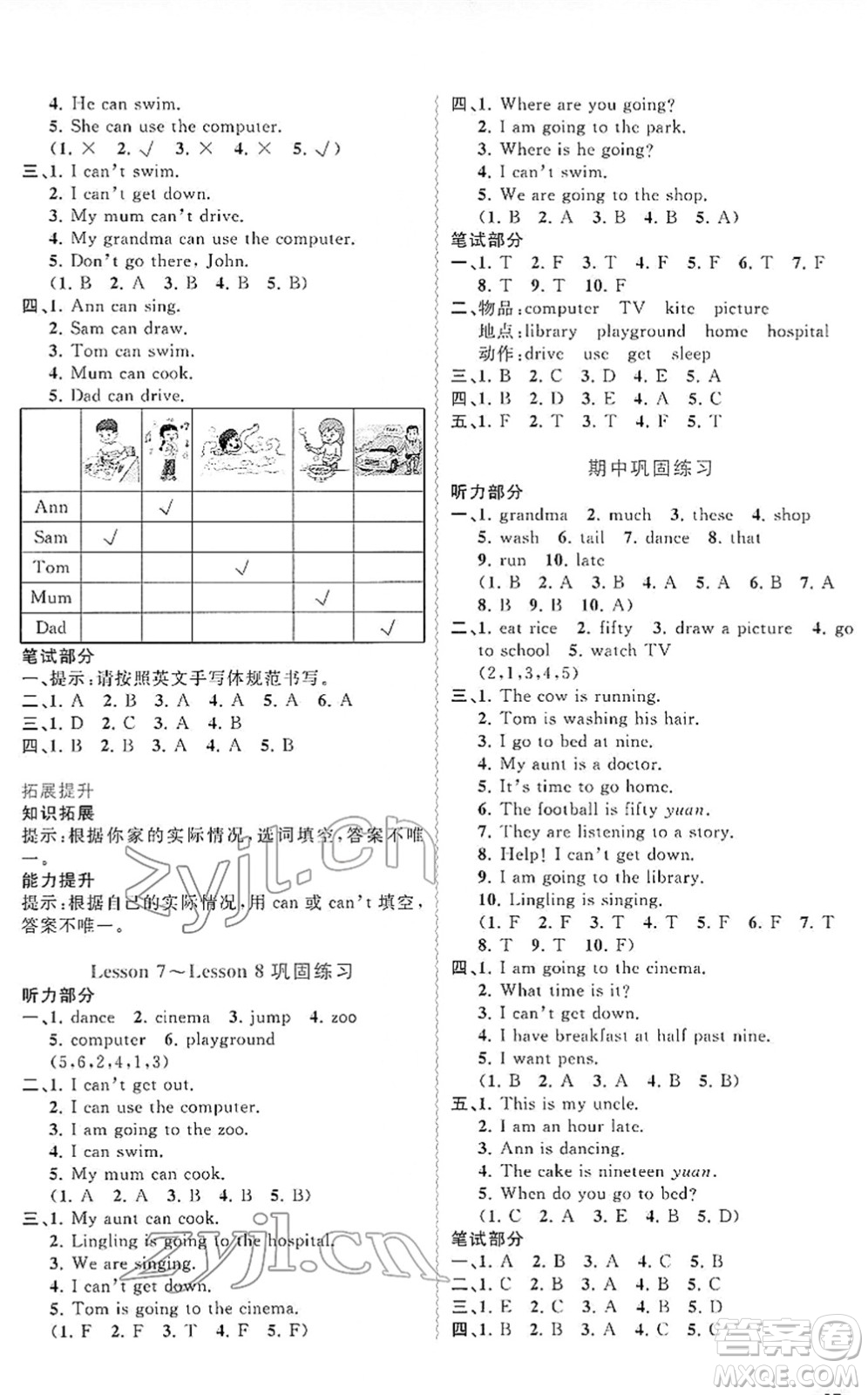 廣西教育出版社2022新課程學(xué)習(xí)與測評同步學(xué)習(xí)四年級英語下冊接力版答案