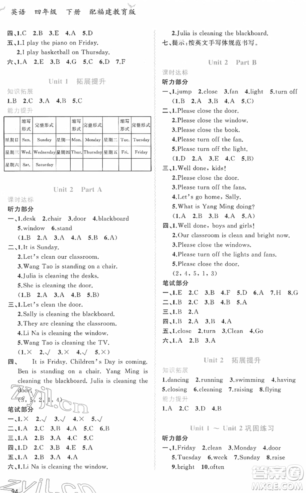 廣西教育出版社2022新課程學(xué)習(xí)與測(cè)評(píng)同步學(xué)習(xí)四年級(jí)英語下冊(cè)福建教育版答案