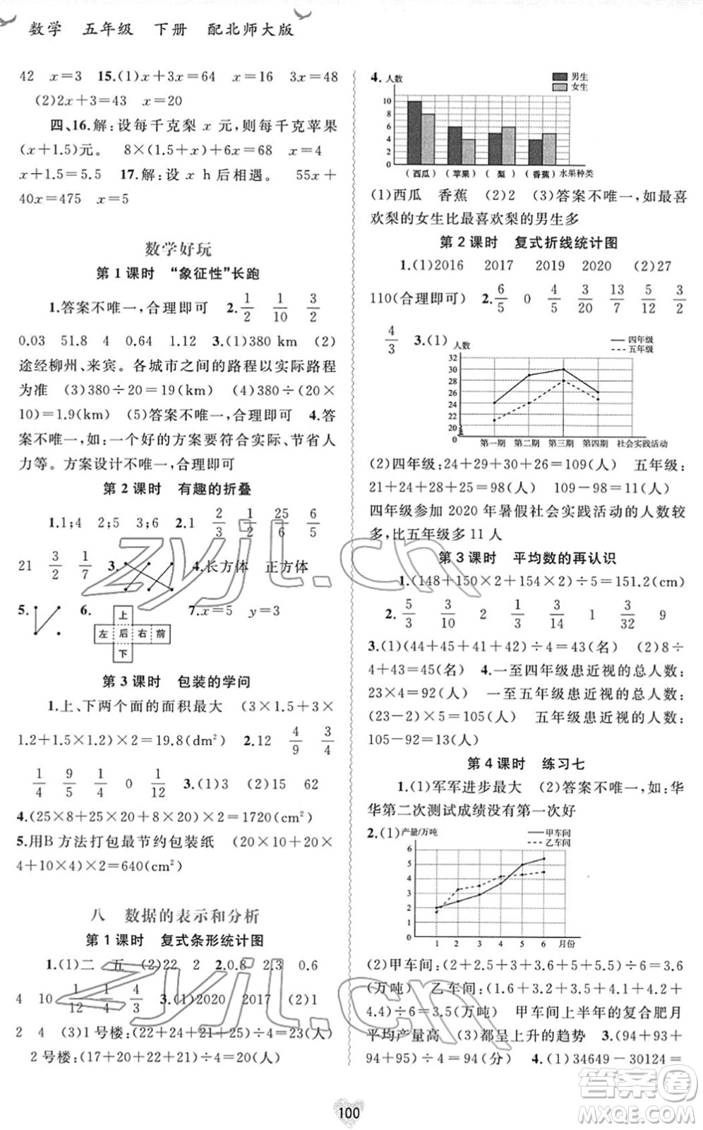 廣西教育出版社2022新課程學(xué)習(xí)與測評同步學(xué)習(xí)五年級數(shù)學(xué)下冊北師大版答案