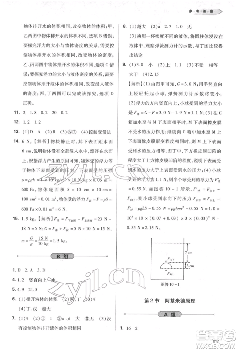 天津教育出版社2022學(xué)習(xí)質(zhì)量監(jiān)測八年級物理下冊人教版參考答案