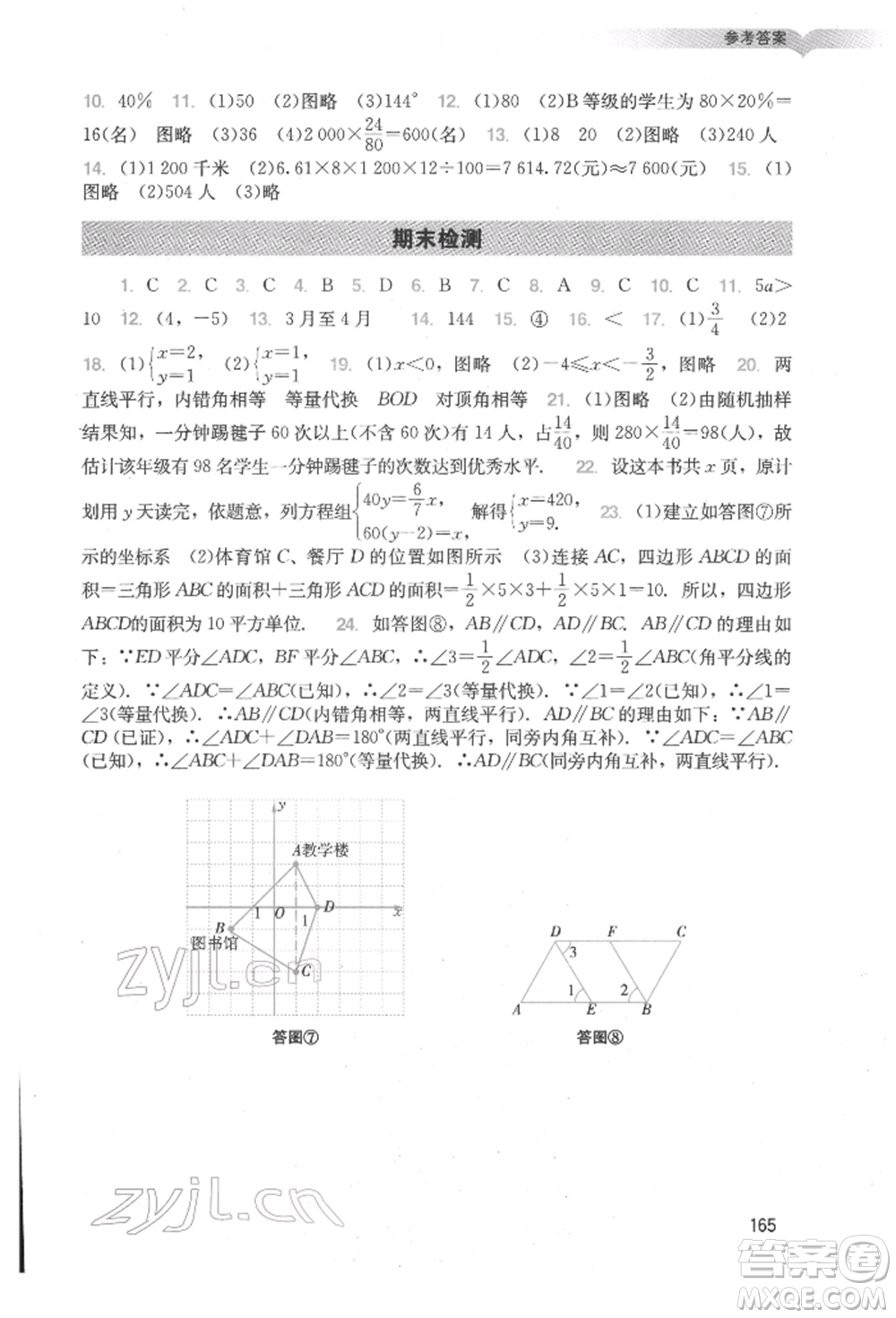 廣州出版社2022陽光學業(yè)評價七年級數(shù)學下冊人教版參考答案