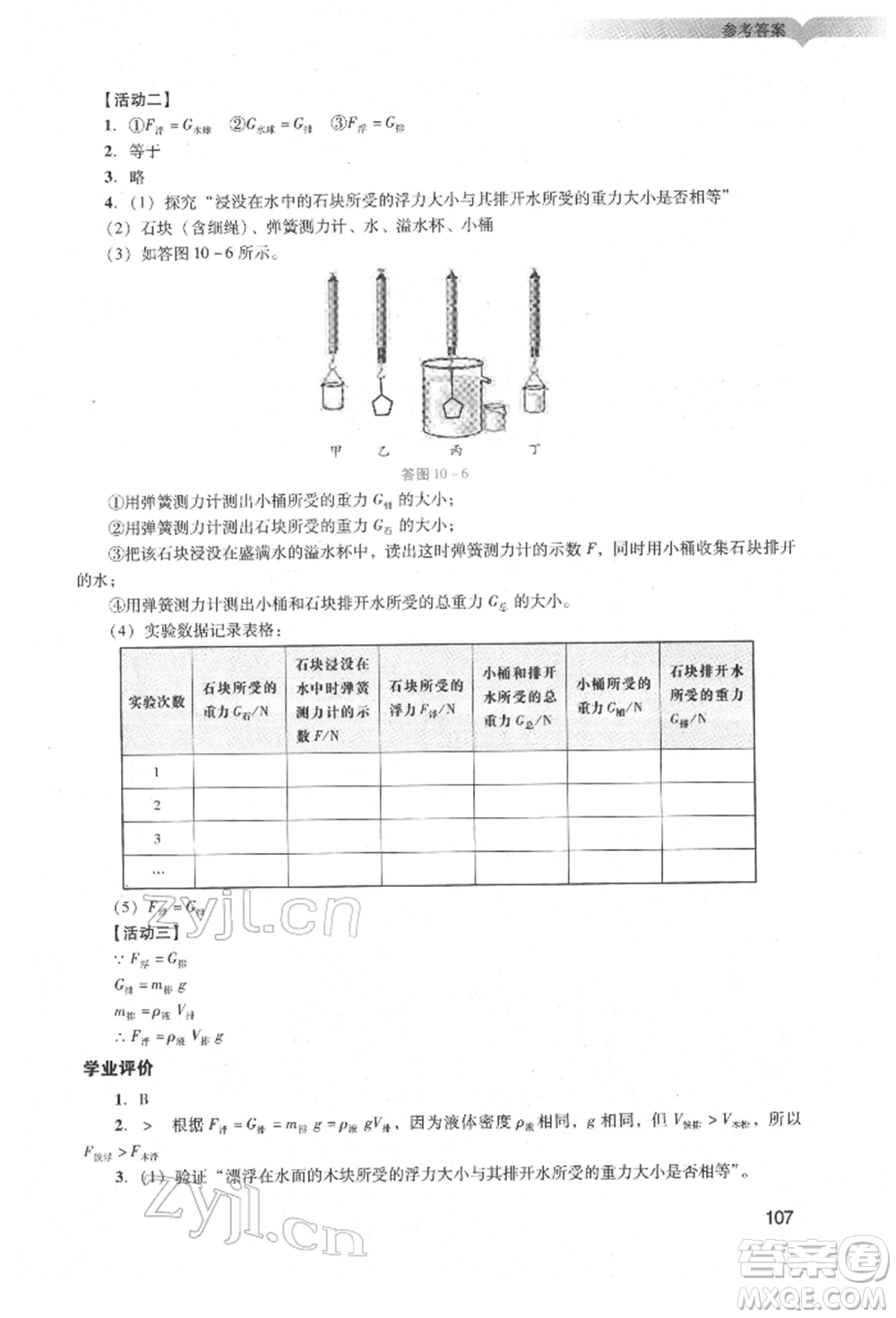 廣州出版社2022陽光學(xué)業(yè)評(píng)價(jià)八年級(jí)物理下冊人教版參考答案