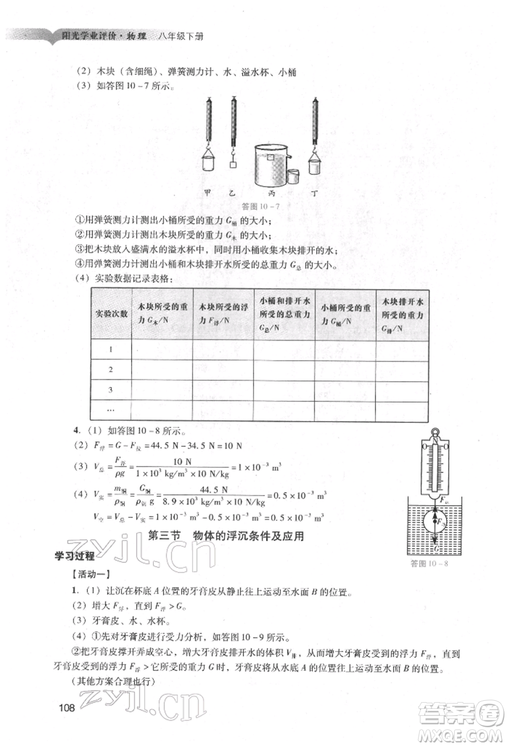 廣州出版社2022陽光學(xué)業(yè)評(píng)價(jià)八年級(jí)物理下冊人教版參考答案