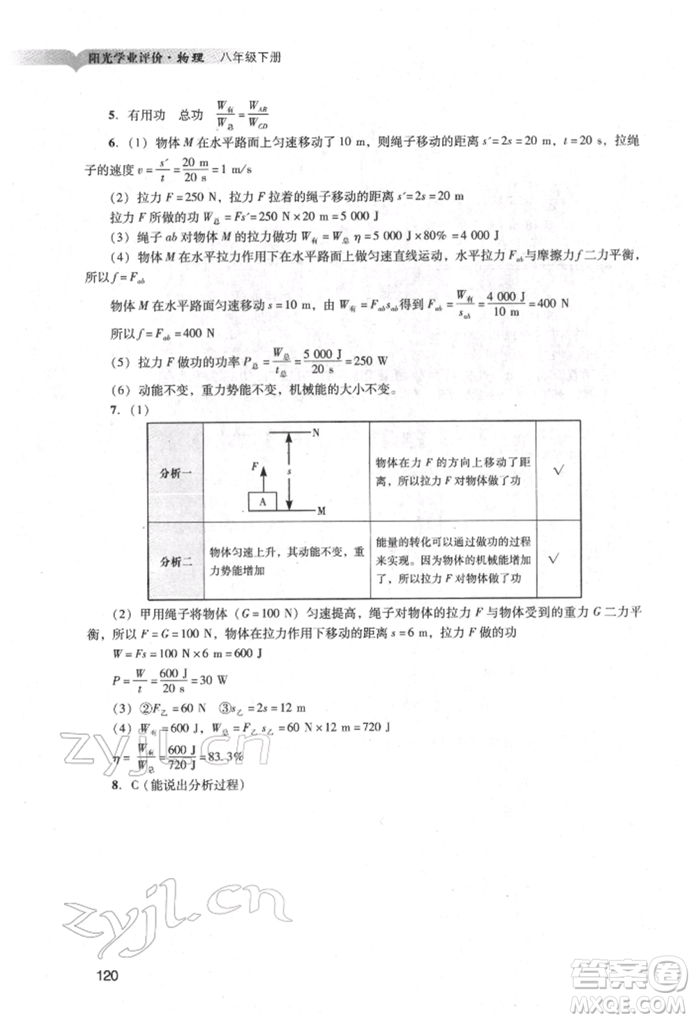 廣州出版社2022陽光學(xué)業(yè)評(píng)價(jià)八年級(jí)物理下冊人教版參考答案