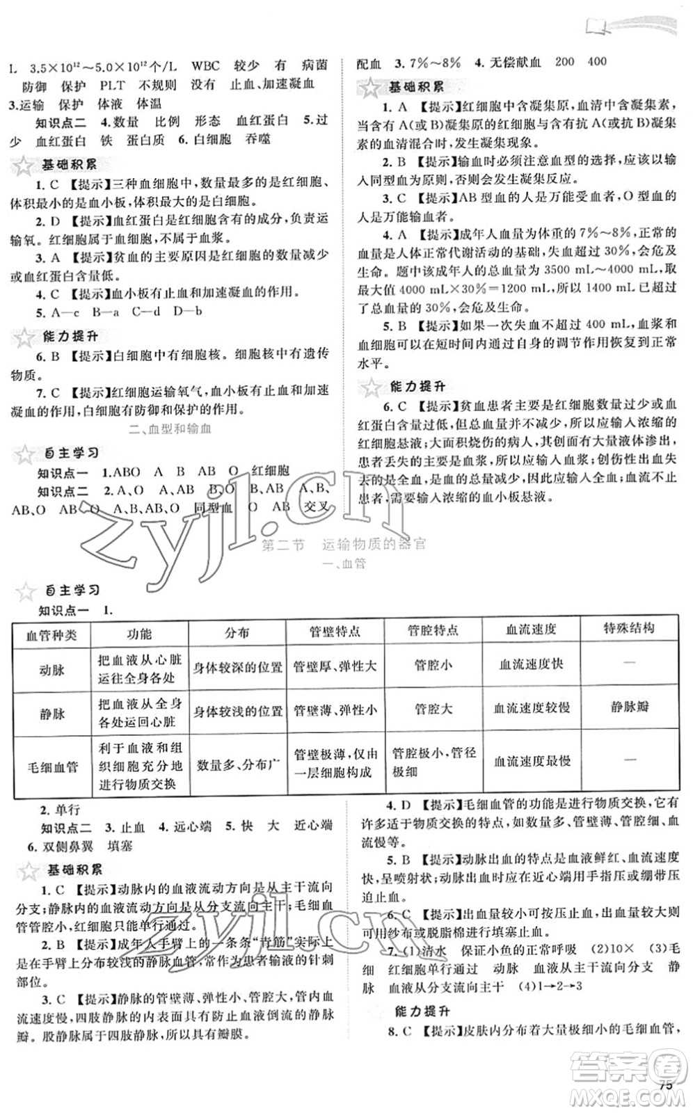 廣西教育出版社2022新課程學(xué)習(xí)與測(cè)評(píng)同步學(xué)習(xí)七年級(jí)生物下冊(cè)河北少兒版答案