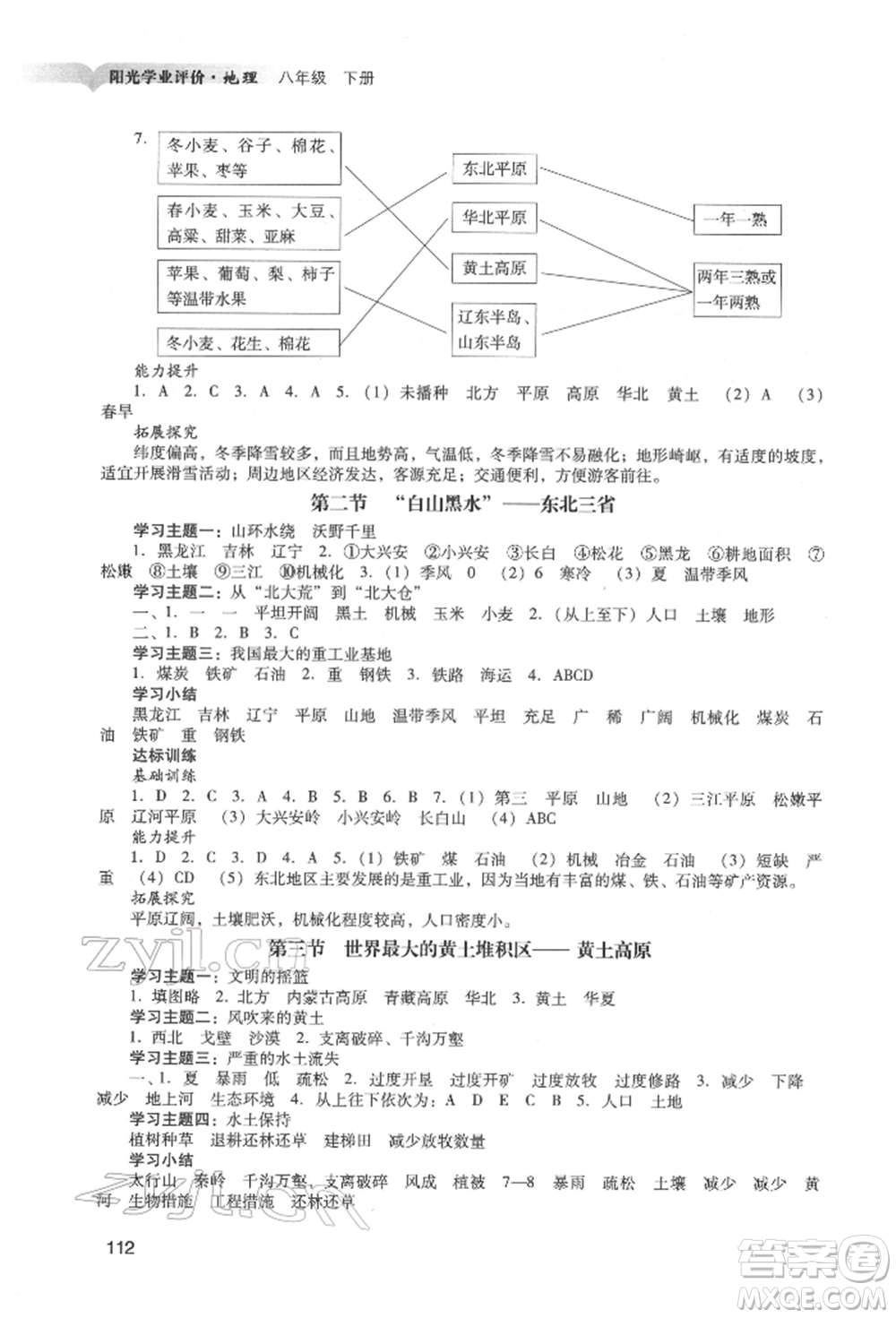 廣州出版社2022陽(yáng)光學(xué)業(yè)評(píng)價(jià)八年級(jí)地理下冊(cè)人教版參考答案