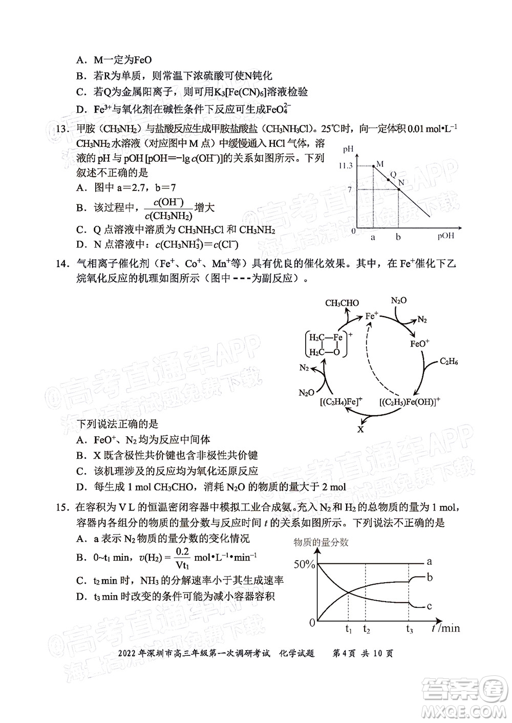 2022年深圳市高三年級第一次調研考試化學試題及答案