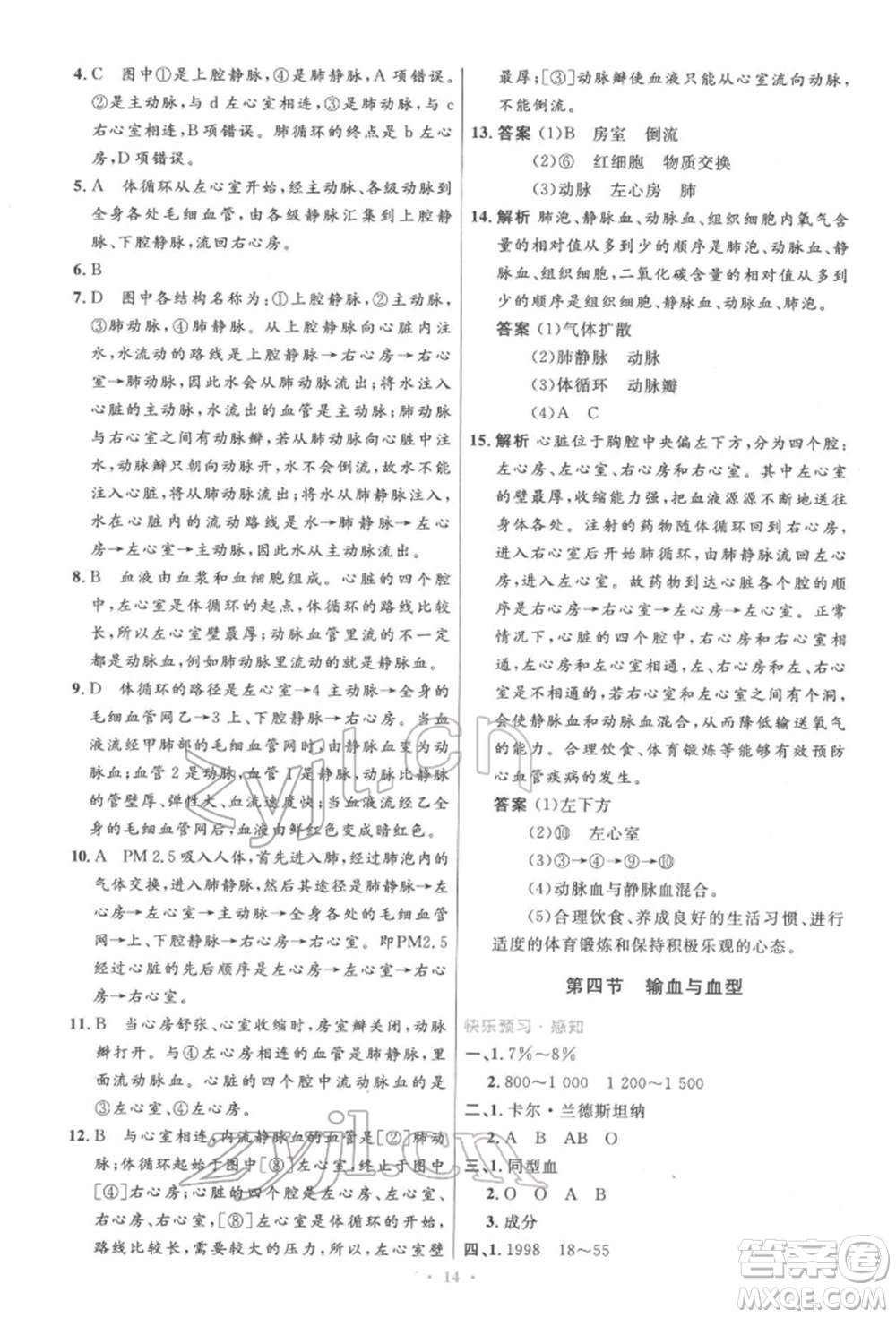 人民教育出版社2022初中同步測控優(yōu)化設(shè)計七年級生物下冊人教版精編版參考答案