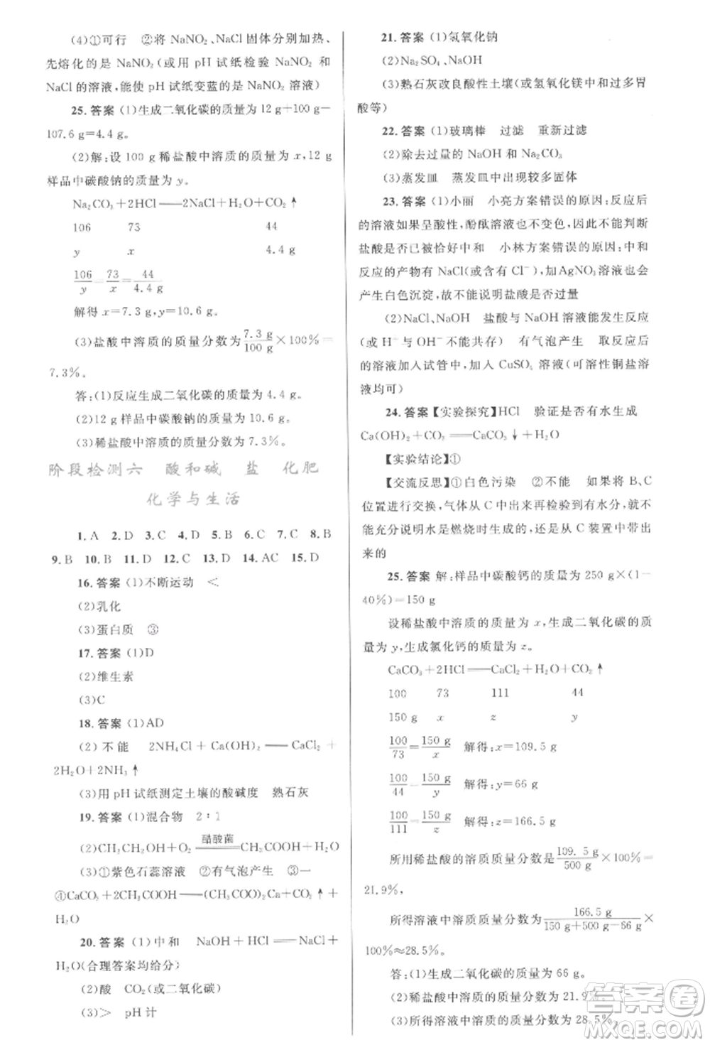 人民教育出版社2022初中總復習優(yōu)化設計九年級化學人教版參考答案