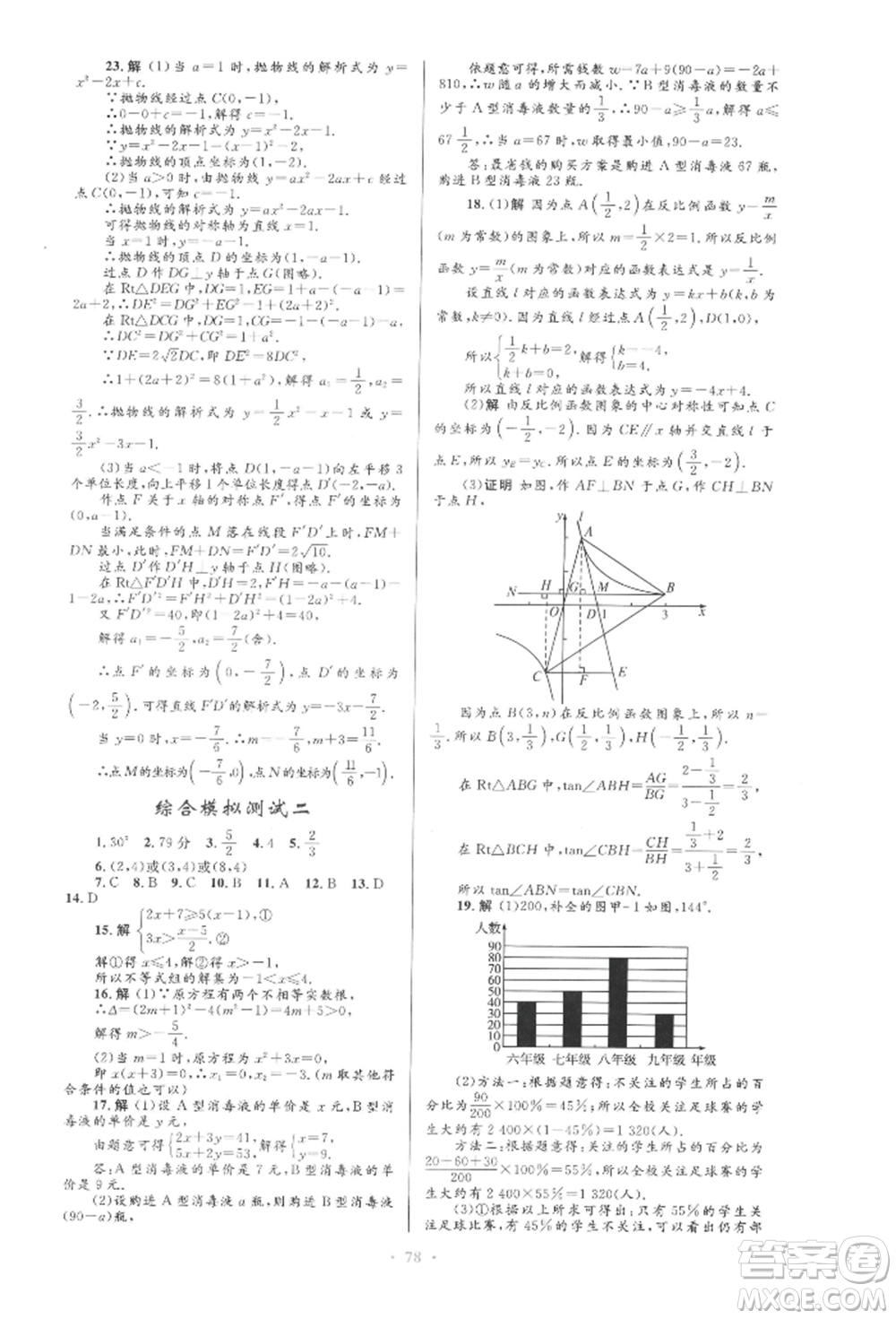 人民教育出版社2022初中總復(fù)習(xí)優(yōu)化設(shè)計(jì)九年級數(shù)學(xué)人教版參考答案