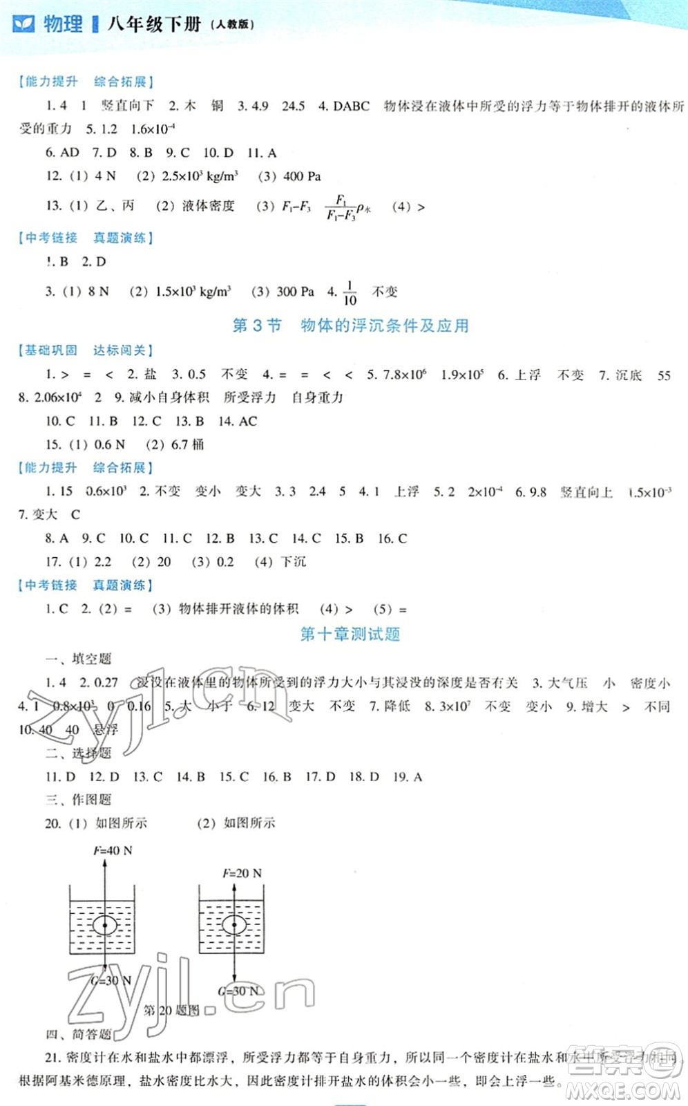 遼海出版社2022新課程物理能力培養(yǎng)八年級下冊人教版答案