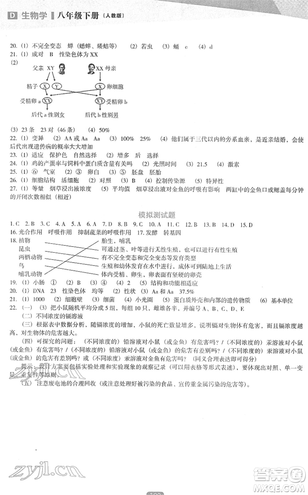 遼海出版社2022新課程生物能力培養(yǎng)八年級下冊人教版D版大連專用答案