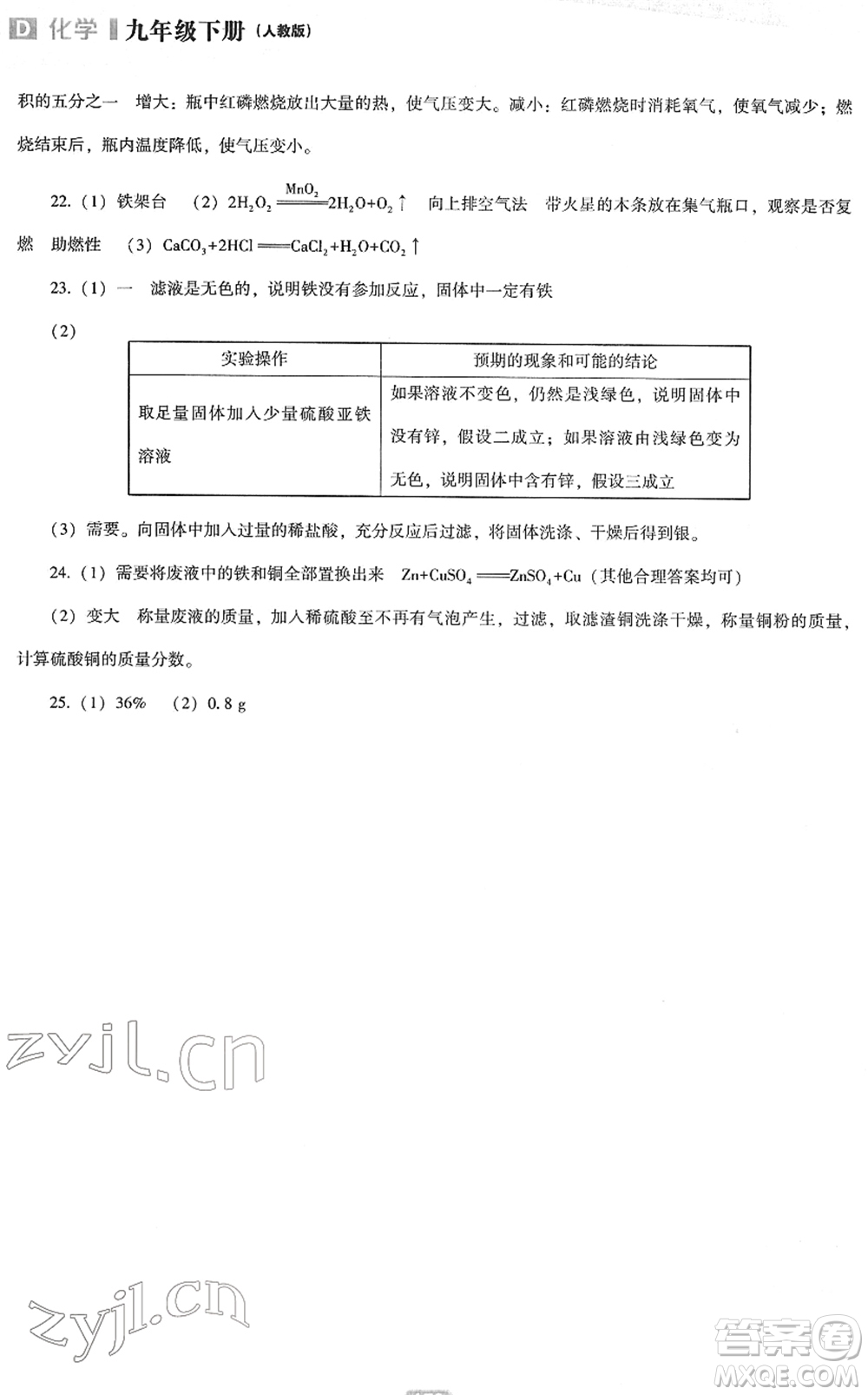 遼海出版社2022新課程化學(xué)能力培養(yǎng)九年級下冊人教版D版大連專用答案