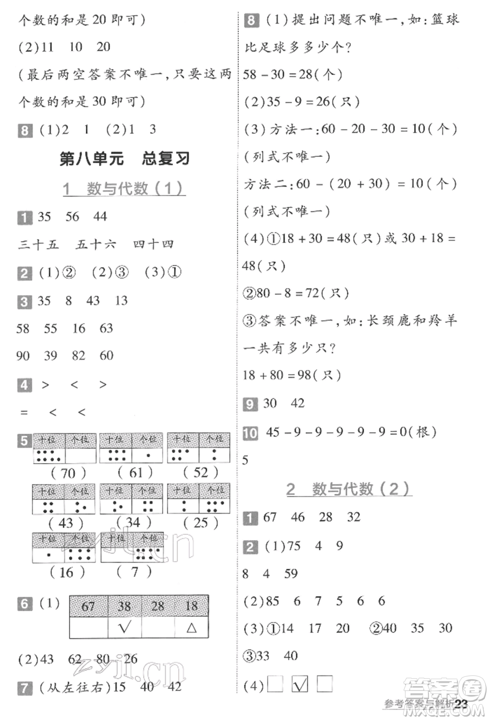 南京師范大學(xué)出版社2022一遍過一年級數(shù)學(xué)下冊人教版參考答案