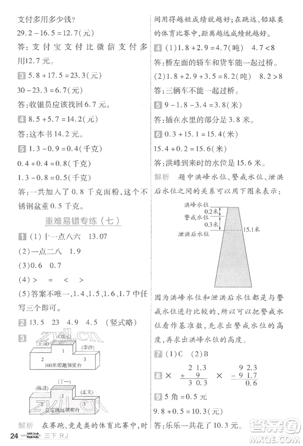 南京師范大學出版社2022一遍過三年級數(shù)學下冊人教版參考答案