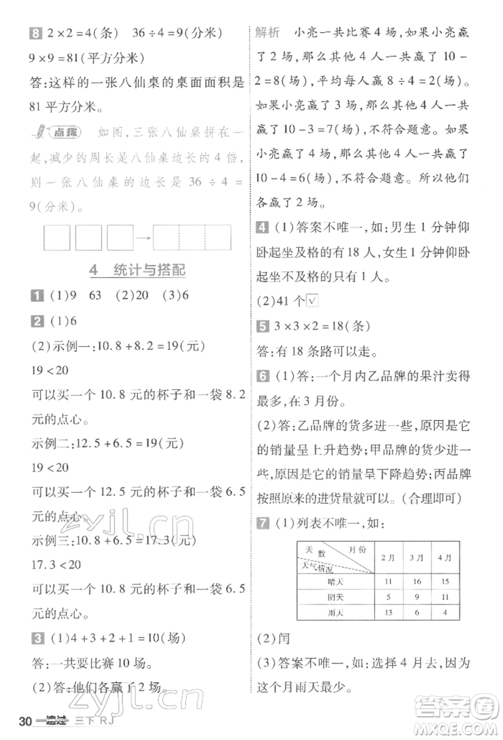 南京師范大學出版社2022一遍過三年級數(shù)學下冊人教版參考答案