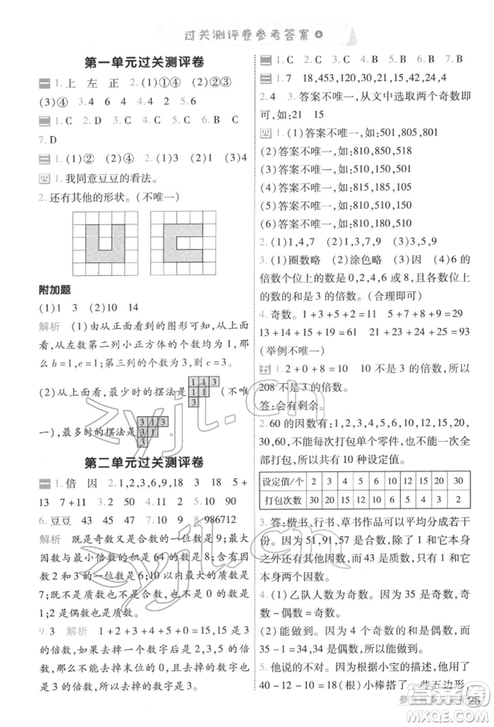 南京師范大學(xué)出版社2022一遍過五年級(jí)數(shù)學(xué)下冊(cè)人教版參考答案