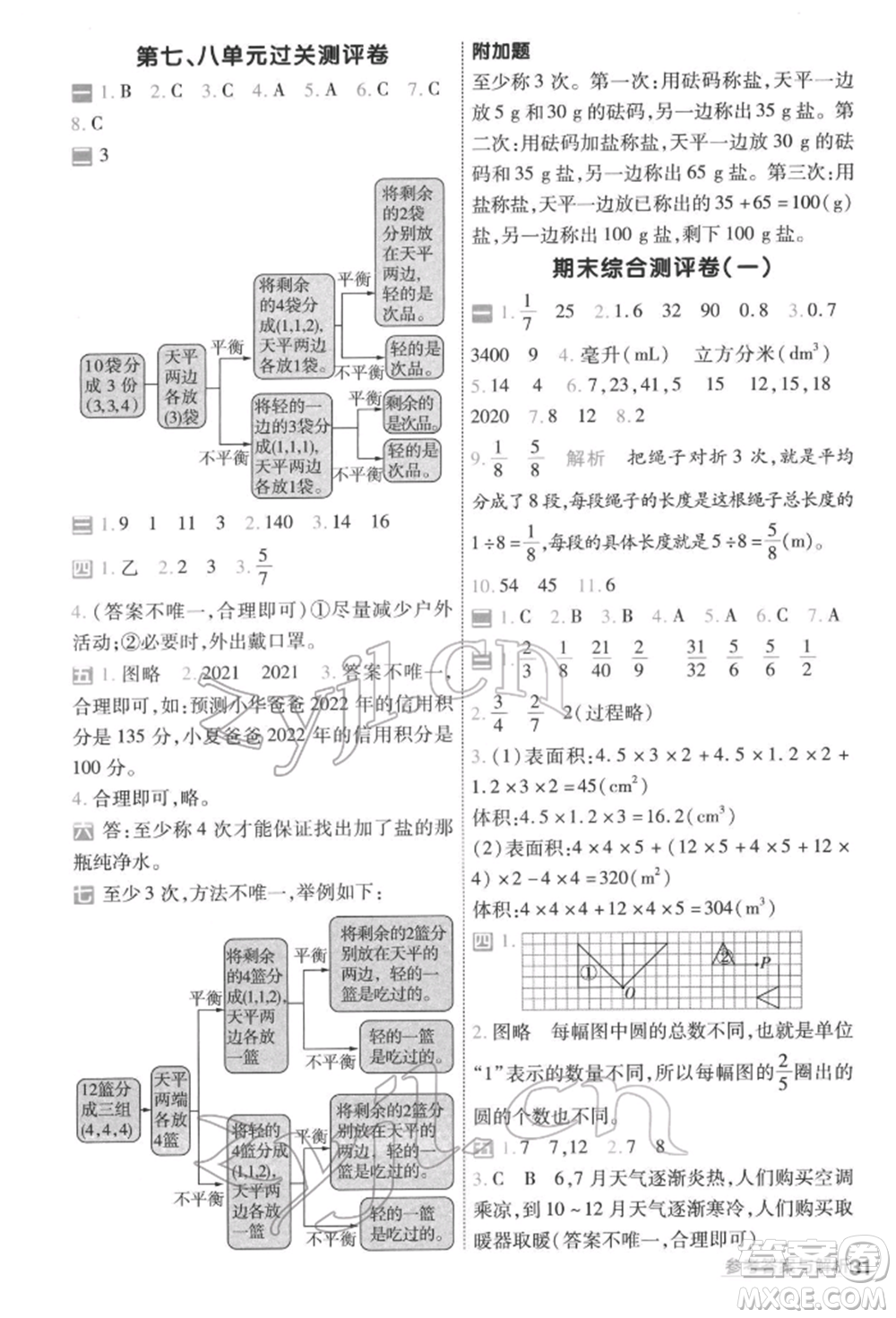 南京師范大學(xué)出版社2022一遍過五年級(jí)數(shù)學(xué)下冊(cè)人教版參考答案