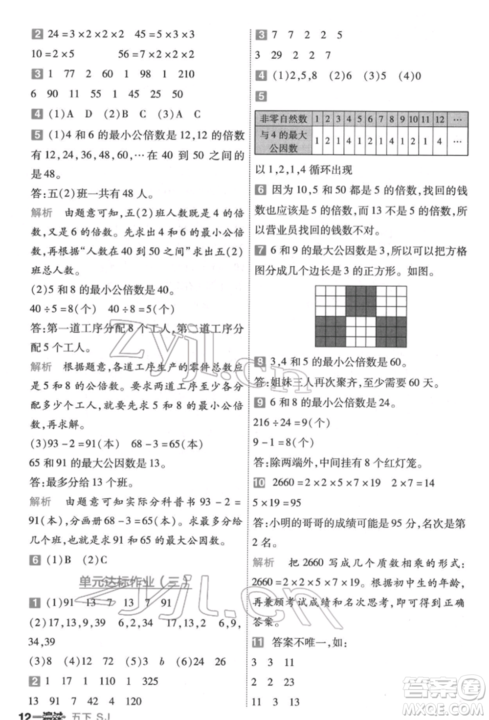 南京師范大學出版社2022一遍過五年級數(shù)學下冊蘇教版參考答案