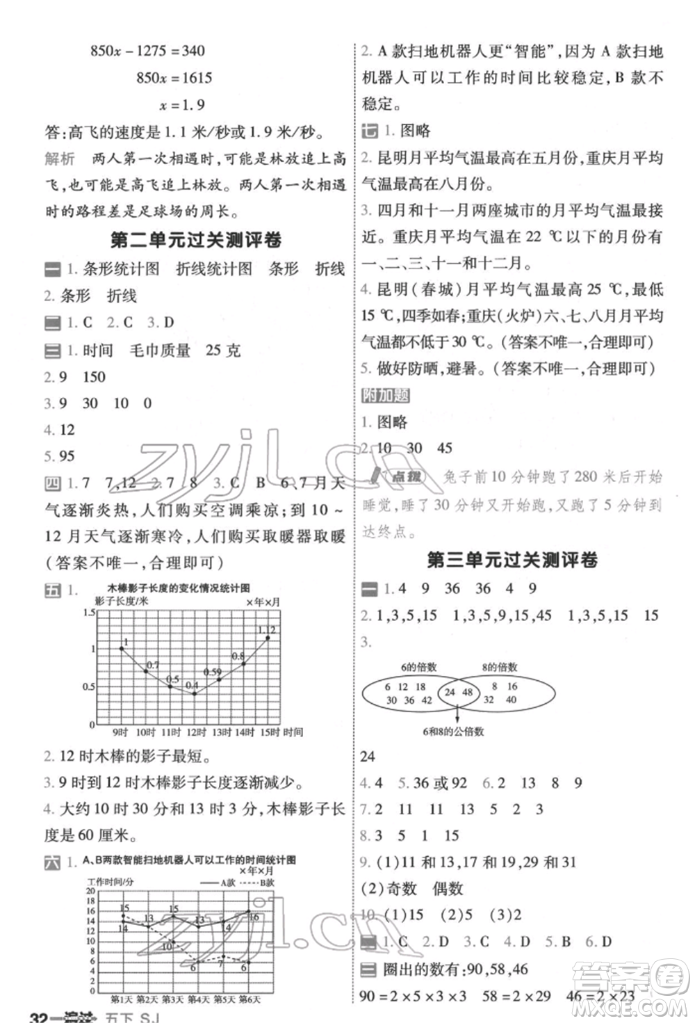 南京師范大學出版社2022一遍過五年級數(shù)學下冊蘇教版參考答案